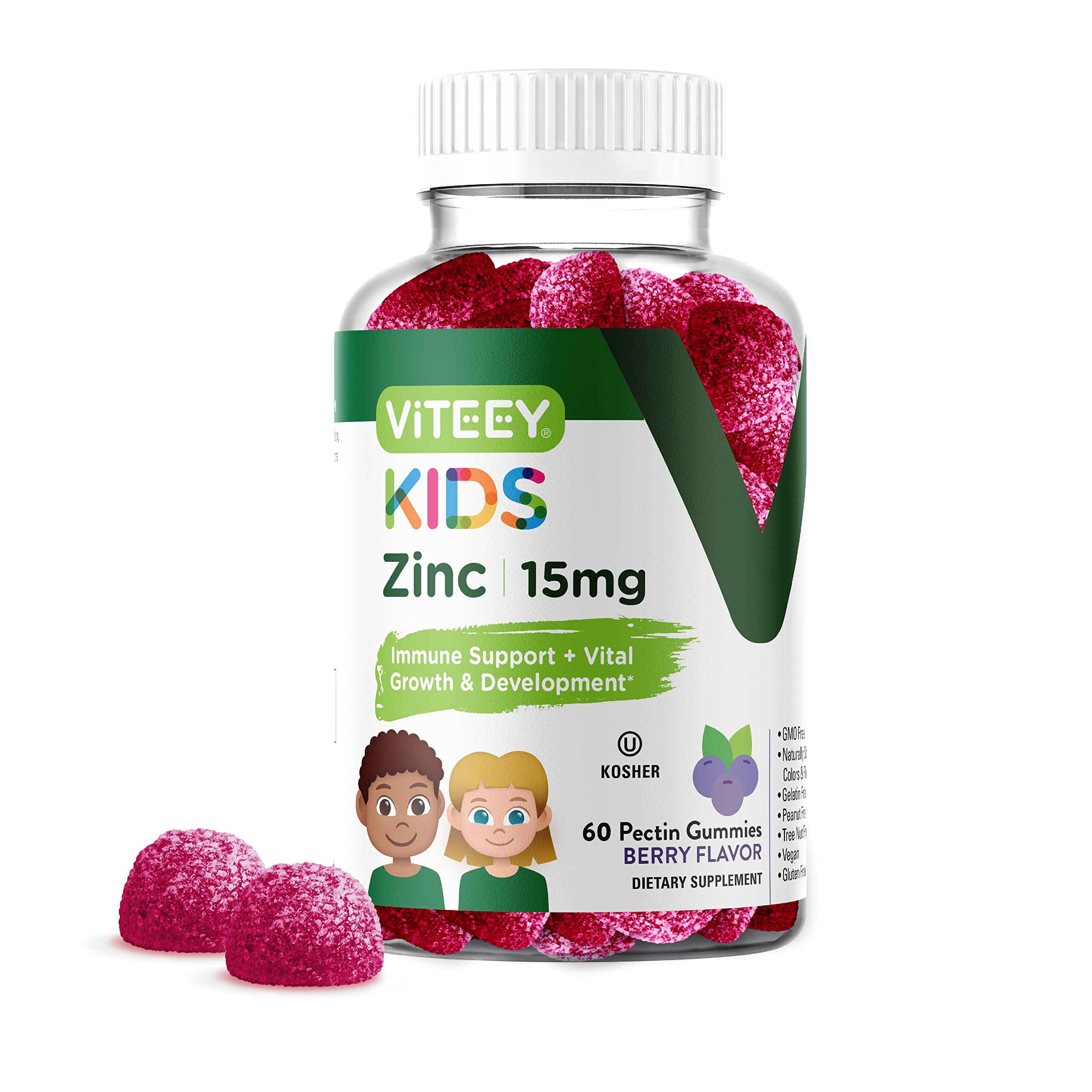 Zinc for Kids Gummies, 15mg - Immune Support for Kids & Teens - Powerful Natural Antioxidant, Kids Zinc Vitamin Supplement - Vegan, Gelatin Free, Gluten Free - Tasty Chewable Berry Flavor Gummy