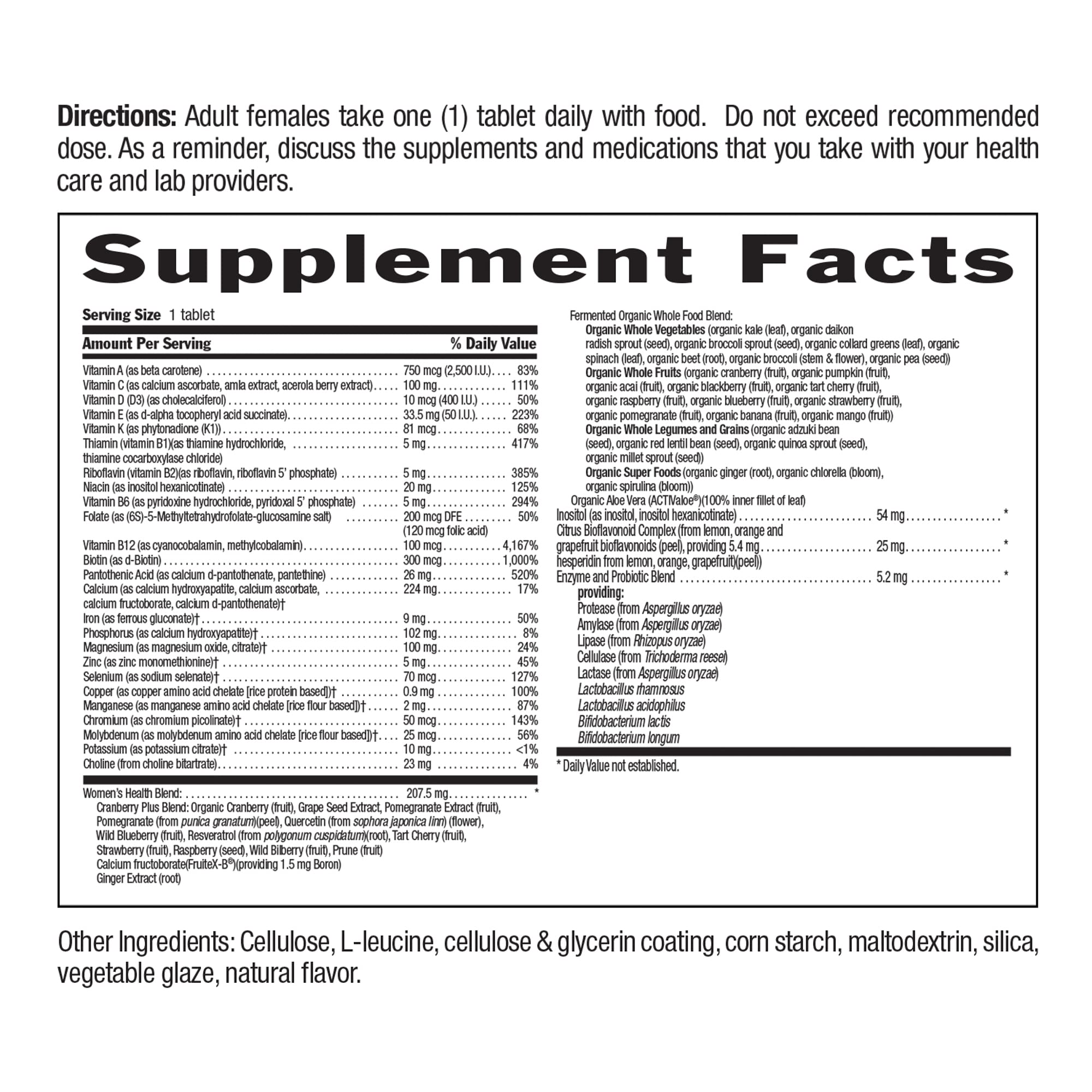 Country Life Women’s Core 1 Daily Multivitamin with Iron, Cranberry, Probiotics, and Digestive Enzymes-Certified Gluten-Free Formula for Energy, Immune Support and Complete Digestive Health,60 Tablets