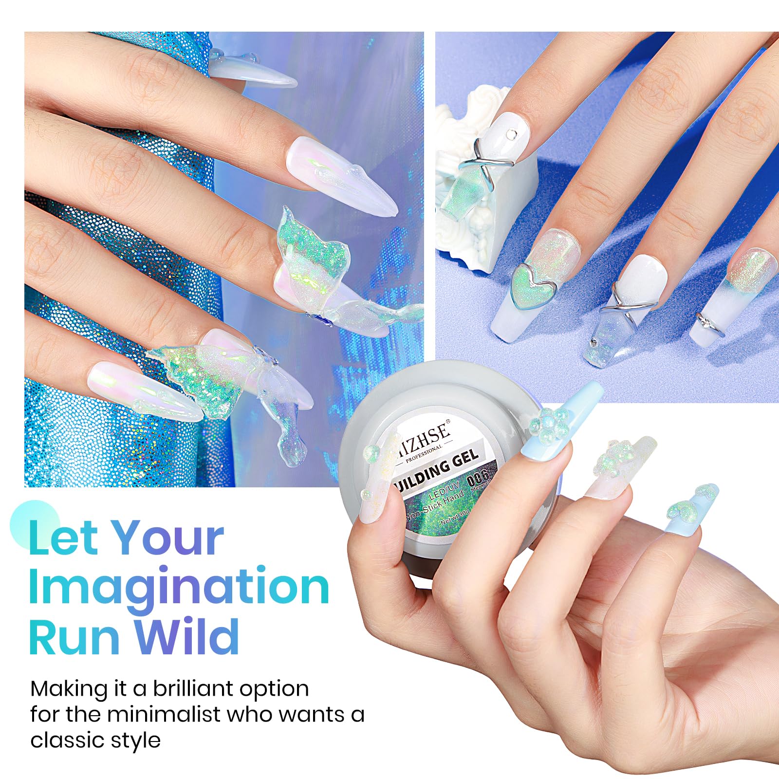 MIZHSE Mermaid Aurora Solid Builder Gel, 1oz Hard Gel for Nails 3D Non-sticky Builder Gels Polish Soak Off for Nails Salon Home DIY Manicure