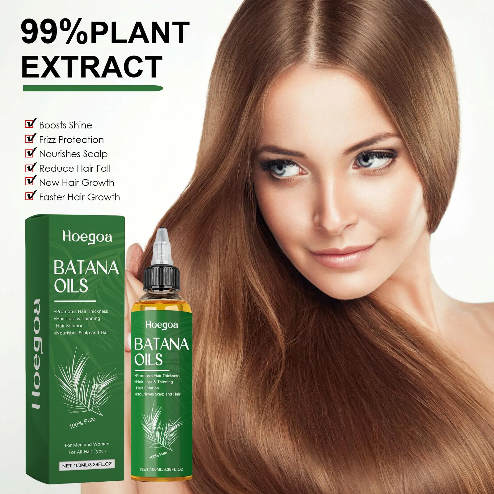 Hoegoa Batana Oil for Hair Growth - 100% Pure & Natural for Thicker, Stronger Hair Nourishes Protects Hair with Palm oil - 3.38 FL OZ (2PCS)