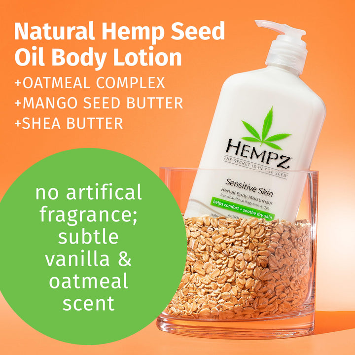 Hempz Sensitive Skin Herbal Body Moisturizer, Off White, 17 Fluid Ounce