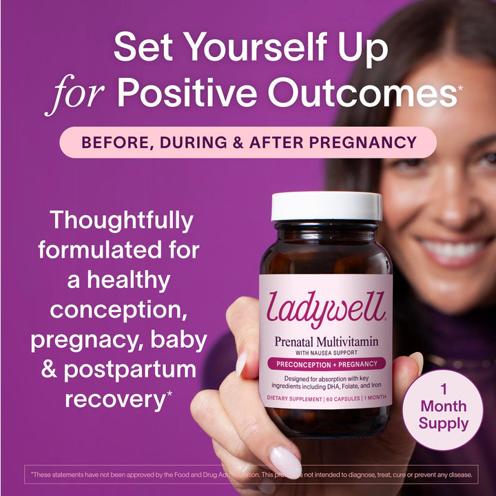 Ladywell Prenatal Multivitamin | Conception, Pregnancy & Postpartum | Key Ingredients Including DHA, Folate & Iron | Expertly-Formulated & Tested | Designed for Absorption with Nausea Support, 60 Ct