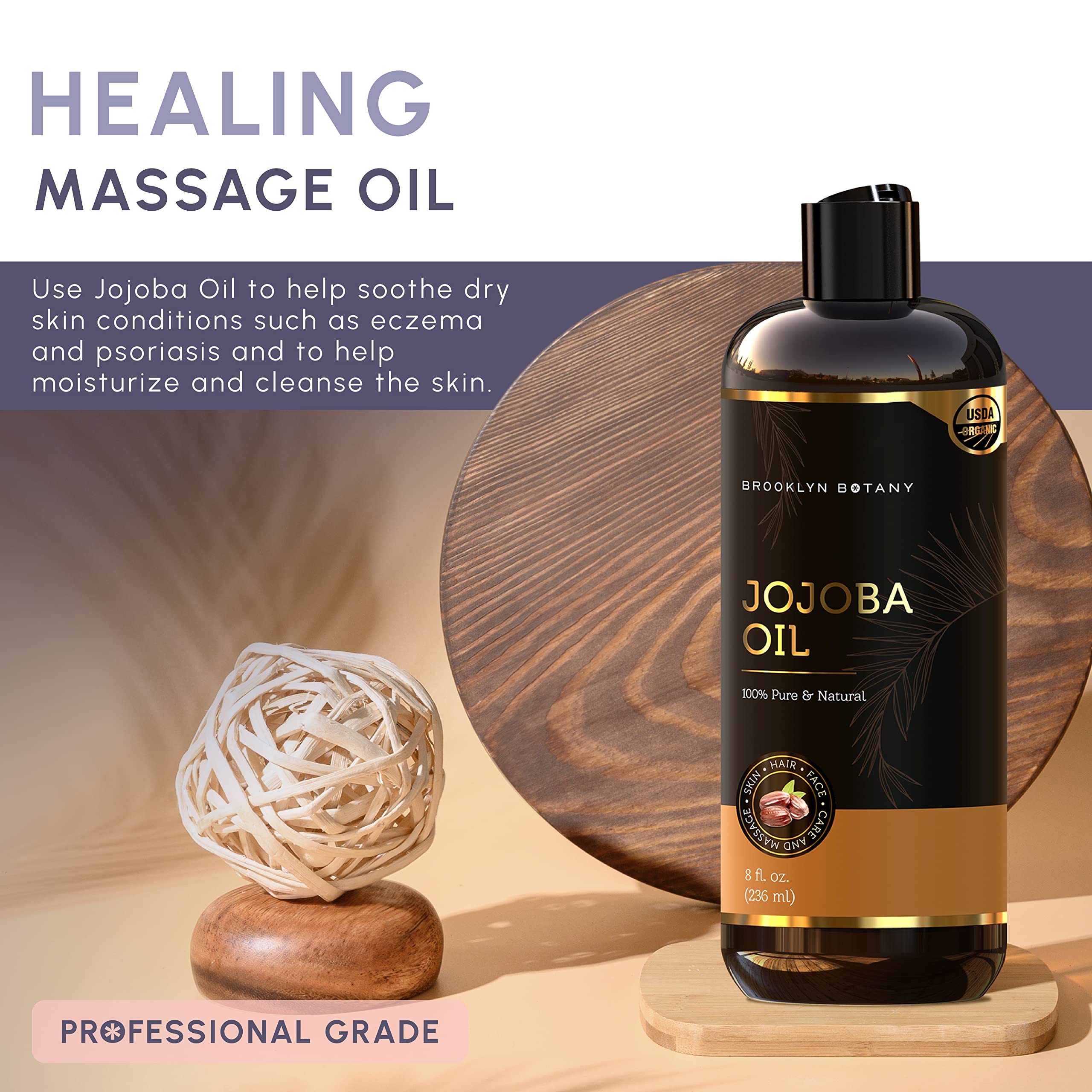 Brooklyn Botany USDA Organic Cold-Pressed Jojoba Oil for Skin, Hair and Face - 100% Pure and Natural Body Oil and Hair Oil - Carrier Oil for Essential Oils, Aromatherapy and Massage Oil - 8 fl Oz