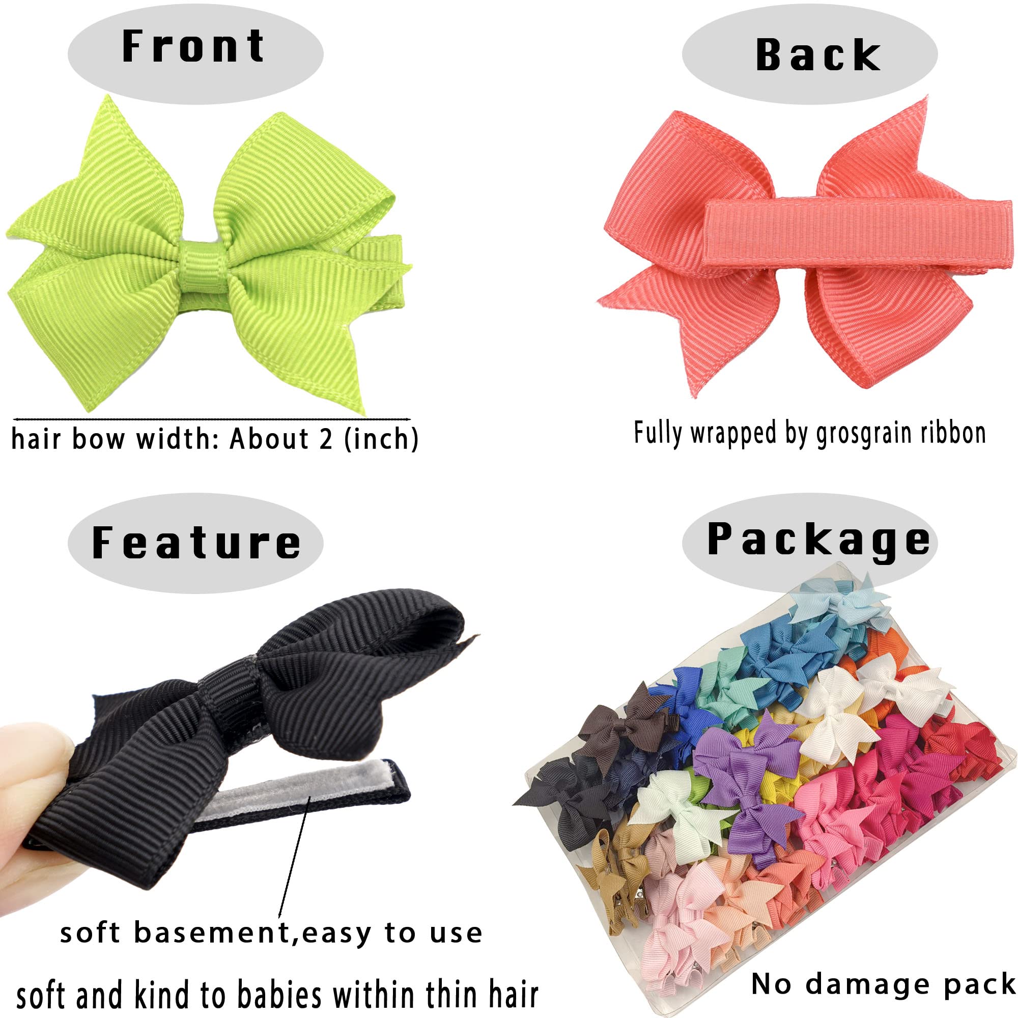 CÉLLOT Baby Hair Clips 50Pcs Tiny 2 Baby Hair Bows Fully Covered Barrettes Clips for Baby Girls Infants and Toddlers,25 Colors in Pairs