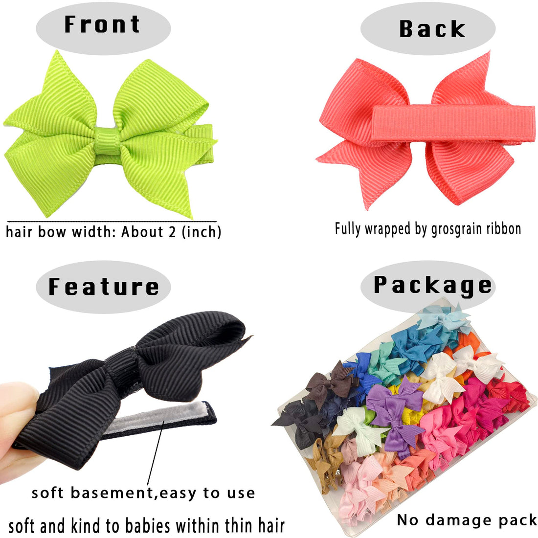 CÉLLOT Baby Hair Clips 50Pcs Tiny 2 Baby Hair Bows Fully Covered Barrettes Clips for Baby Girls Infants and Toddlers,25 Colors in Pairs