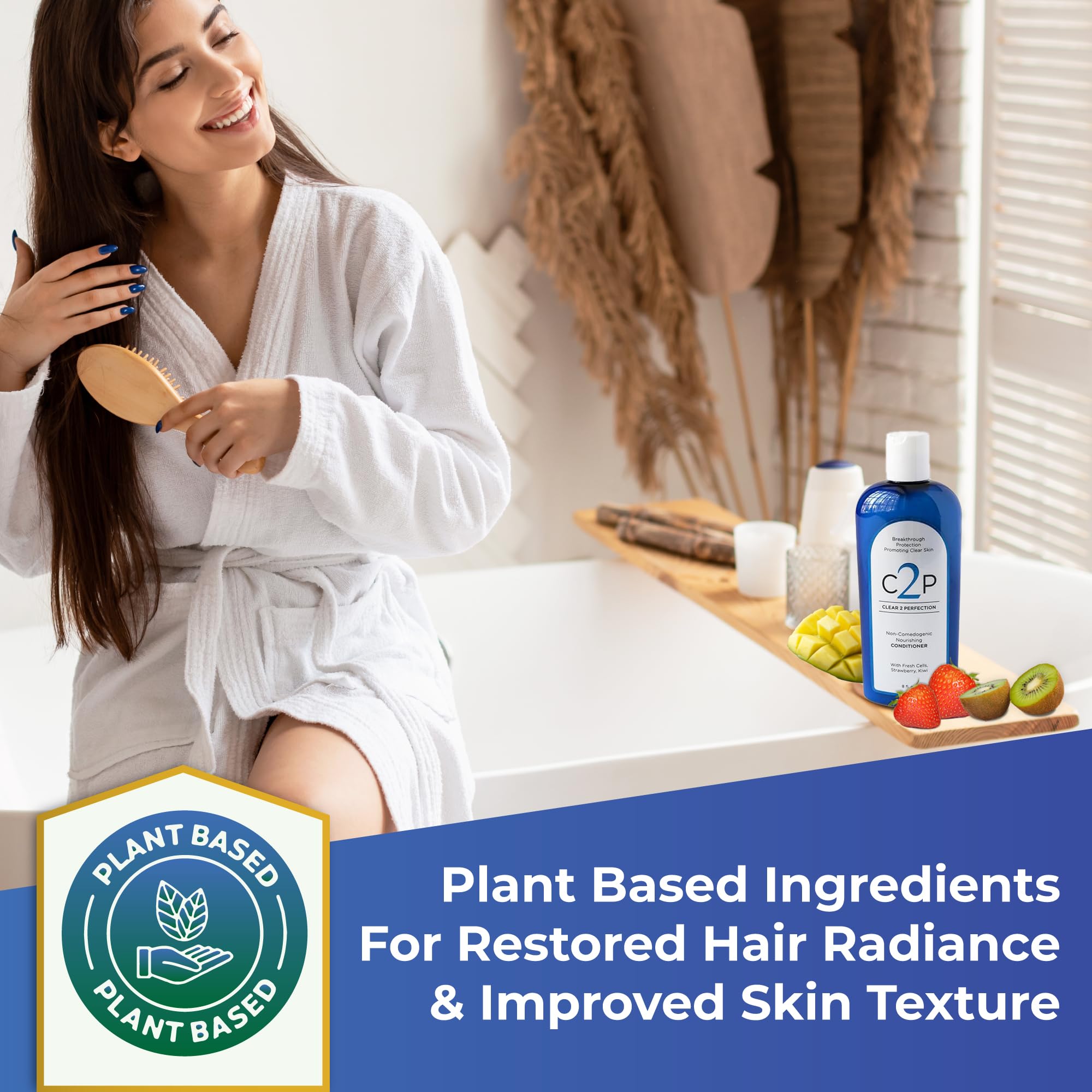 Conditioner : Non-Comedogenic Hair Conditioner for Blemish Free Skin by Clear 2 Perfection with Fresh Cells Strawberry and Kiwi Suspensions