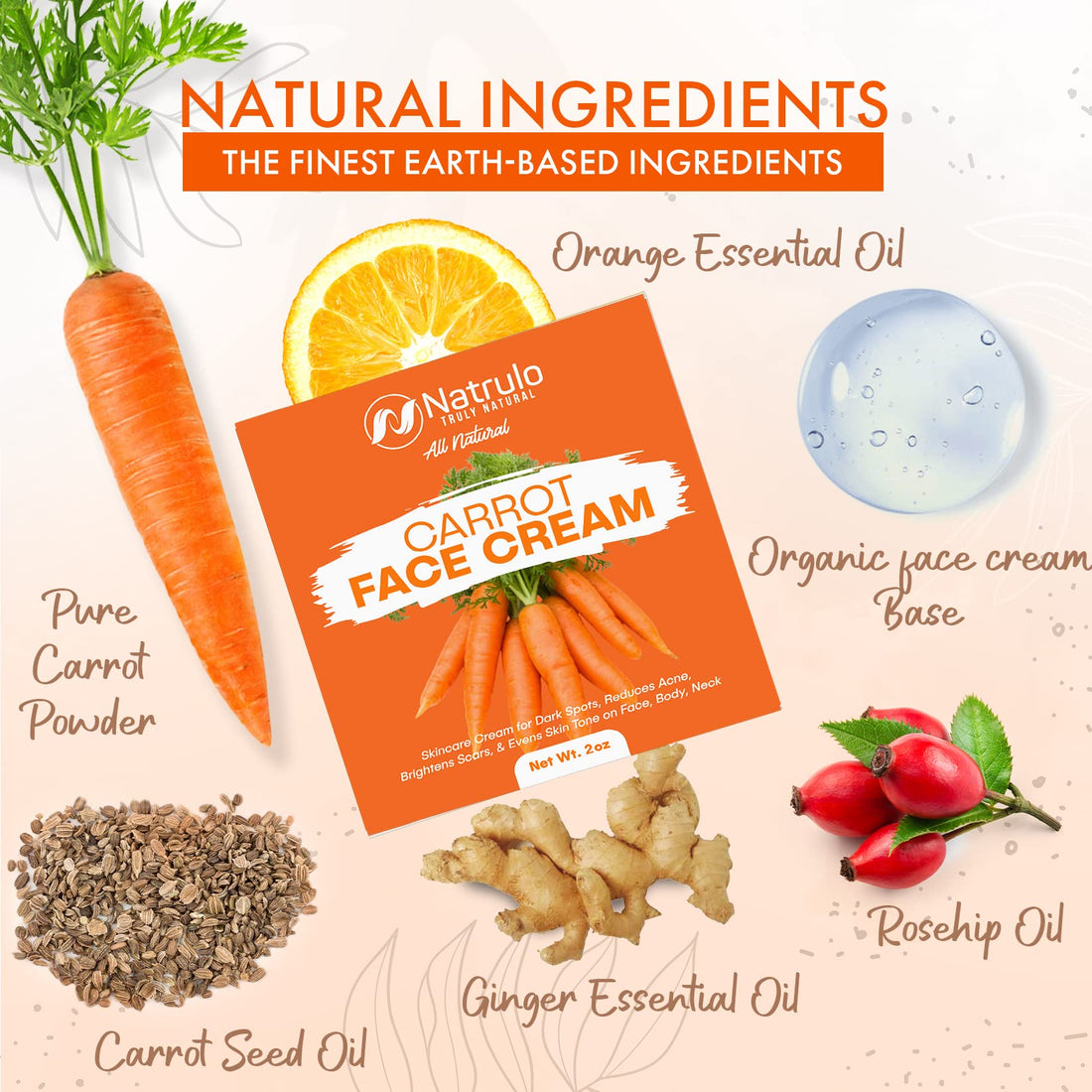 Carrot Face Cream for Face & Body - All Natural Carrot Skin Brightening Lotion - Carotene Cleanses Skin, Fights Acne, Evens Tone, Scars, Sun Damage, & Age Spots - Pure Carrot Cream Skincare Made in US