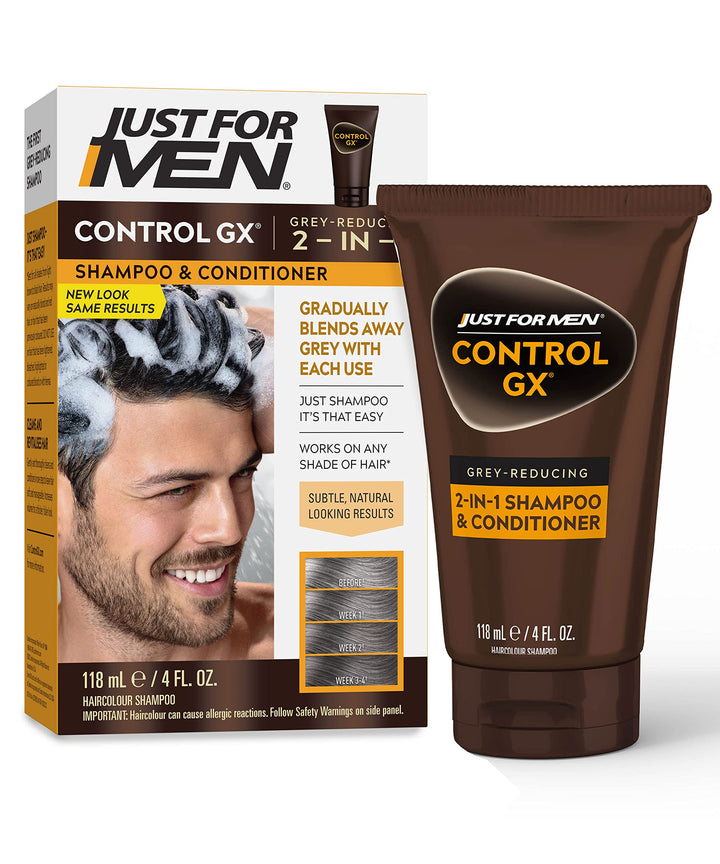 Just For Men Control GX Grey Reducing 2 in 1 Shampoo and Conditioner, Gradually Colors Hair, 4 Ounce