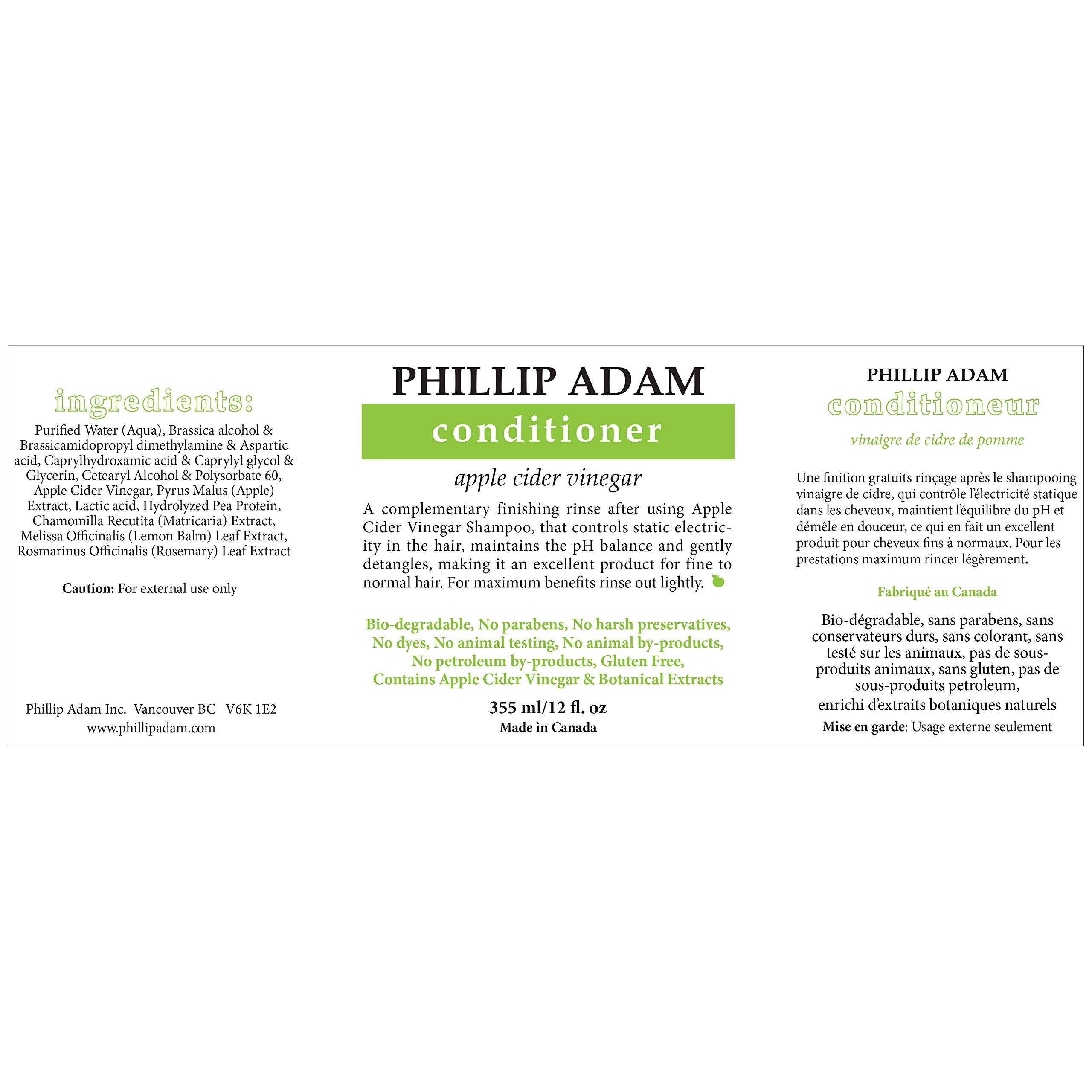 Phillip Adam Apple Cider Vinegar Shampoo and Conditioner Set for All Types of Hair - Sulfate Free - pH Balancing - 12 Ounce Each