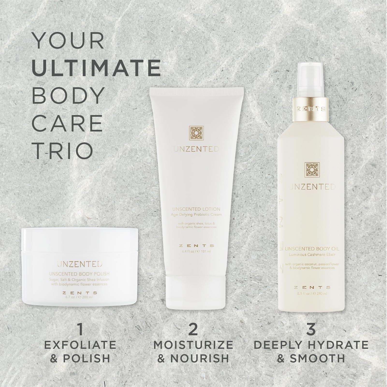 ZENTS Body Polish, Exfoliating Salt & Sugar Body Scrub with Organic Shea Butter, Unzented Fragrance Free for Sensitive Skin, 6.7 oz