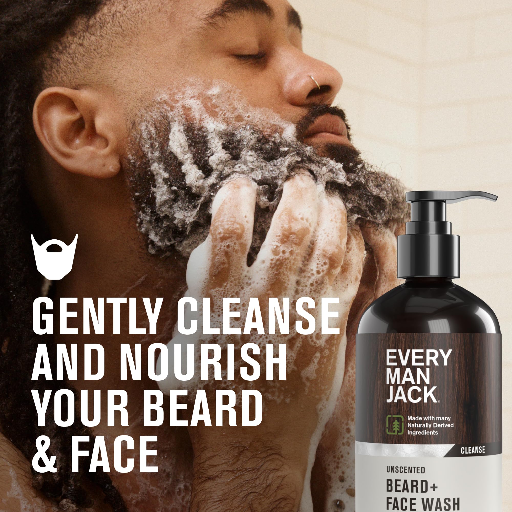 Every Man Jack Unscented Beard + Face Wash - Fragrance Free for Sensitive Skin - Naturally Cleanse and Condition Your Beard and Skin - 6.7-ounce (2 pack)