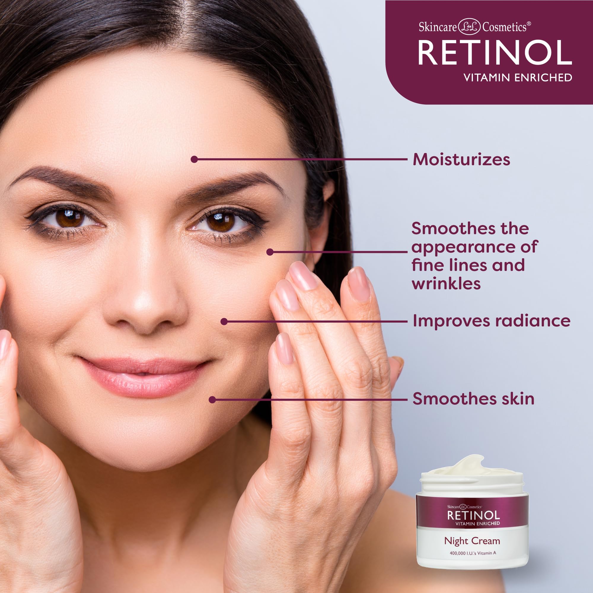 Retinol Skincare LdeL Cosmetics Night Cream Vitamins A + C + E Works While You Sleep to Reduce Fine Lines And Other Signs of Aging 1.7 Oz.