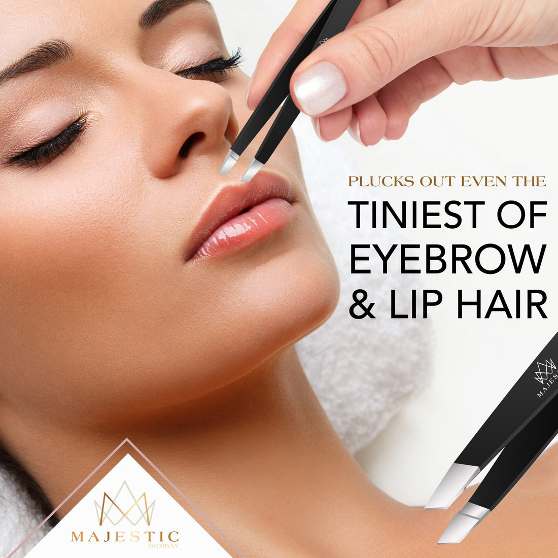 Black : Slant Tweezers - Majestic Bombay - Stainless Steel High Performance Eye Brows Slant Tweezer - Expert Precision Best for Plucking hair -Steel Ends Meet Perfectly- Life Time Guarantee !! (black)
