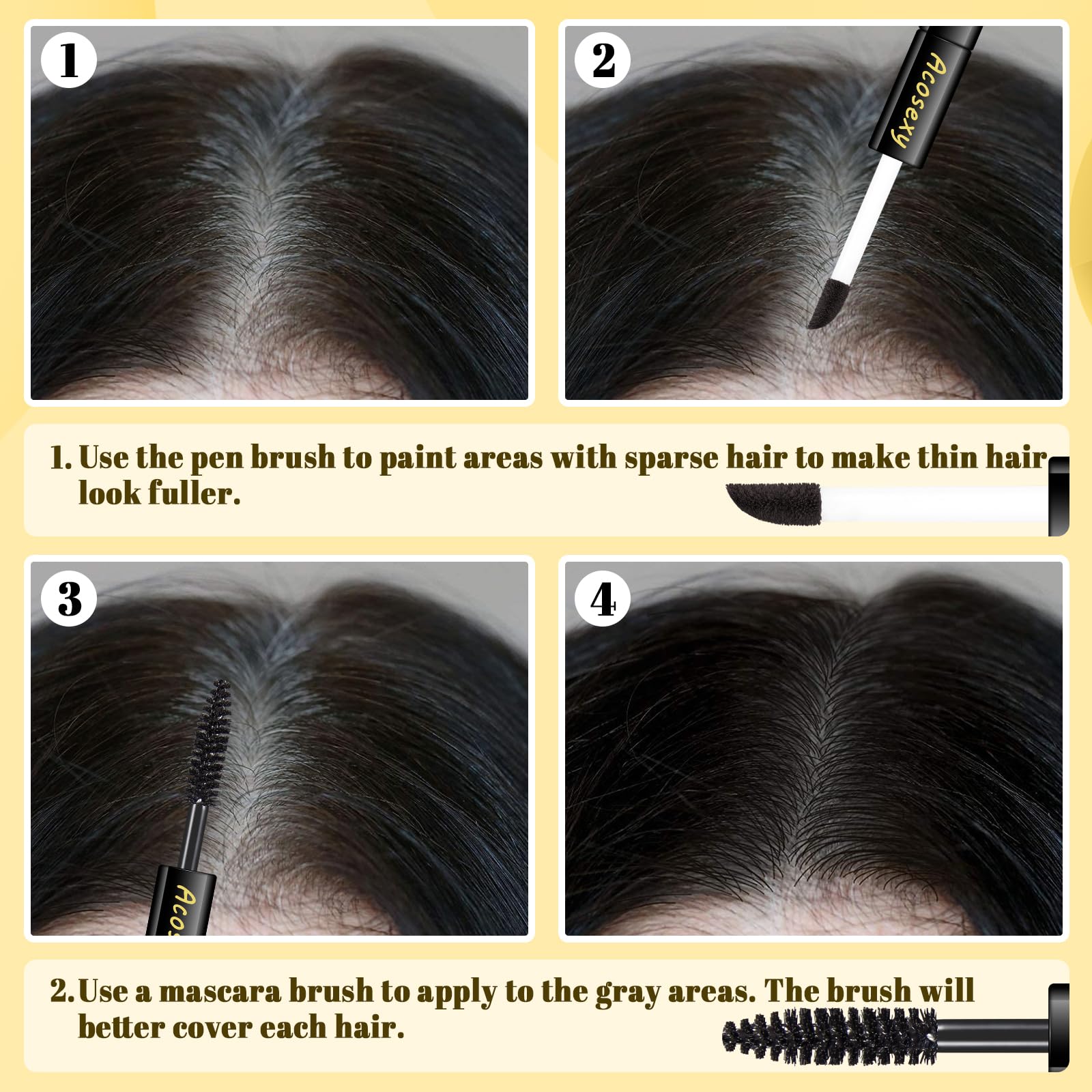 New Cover Touch Up Gray Brush-in Wand,Quick Cover Root Touch Up Rescue, Mascara Natural Water-Resistant Temporary Gray Concealer Cover Up Brush for Hair Mustache & Beard (Dark Brown, 1 Pack)