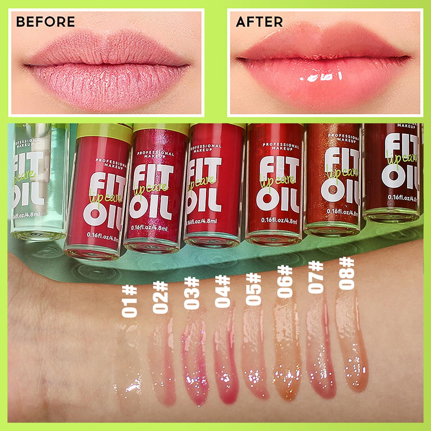 Qifylmaf 4 Colors Lip Oil Lip Glaze, Big Brush Head Hydrating Lip Glow Oil, Transparent Toot Tinted Nourishing Long Lasting Repairing Lightening Lip Lines (Set A)