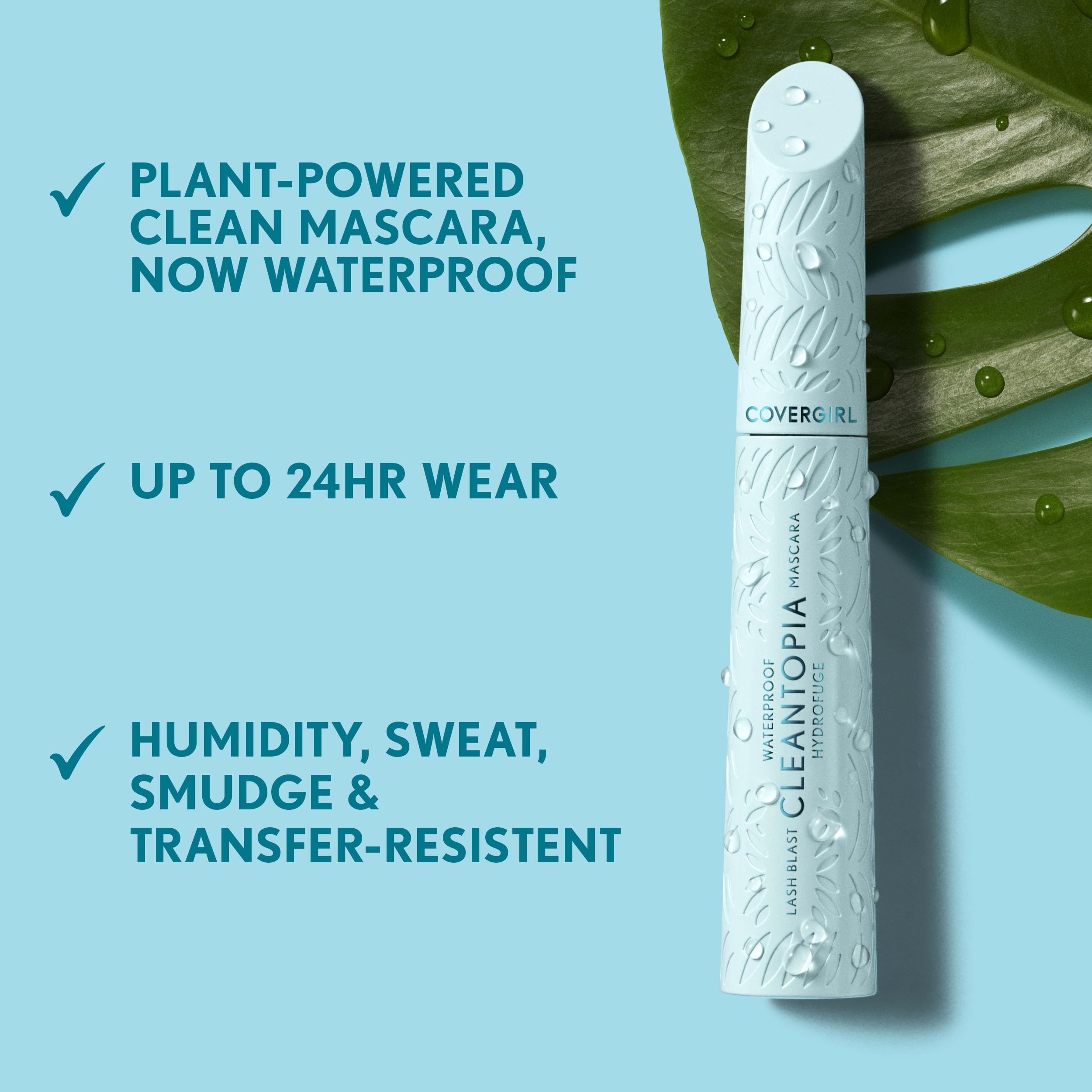 CoverGirl Lash Blast Cleantopia, Waterproof Mascara, Aloe Leaf Extract, Vitamin E & Ceramide, Gentle Formula, Volumizing, Long-Wearing, Transfer-Proof, Black/Brown, 1 Count