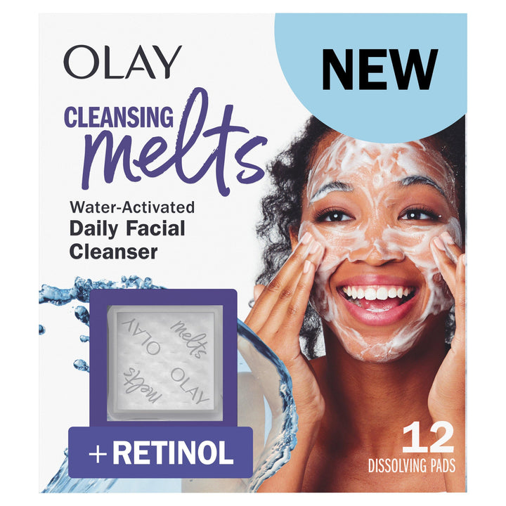 Olay Cleansing Melts + Retinol Face Cleanser, 12ct, Water-Activated Face Wash Cleans, Tones, and Refreshes Skin