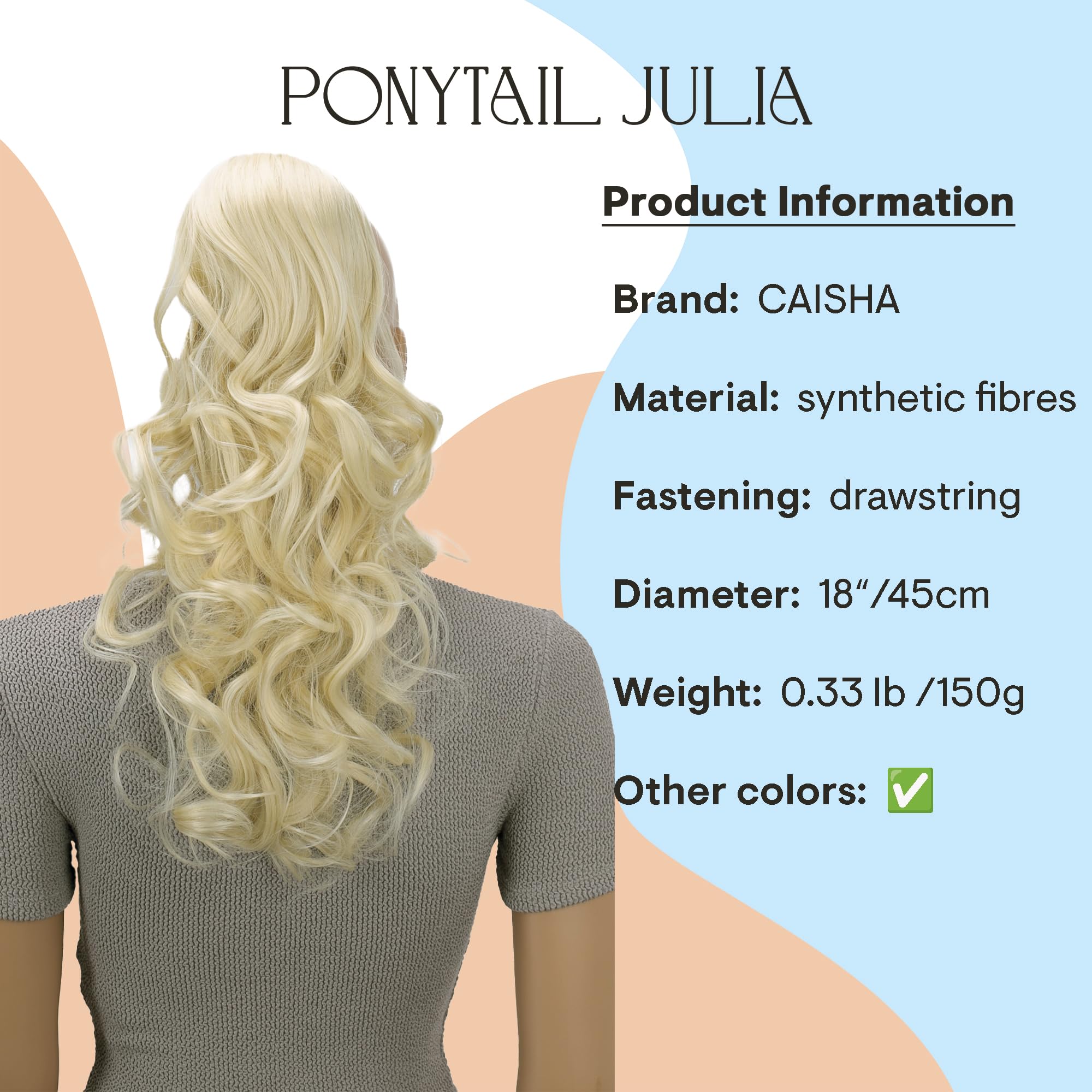 PRTTYSHOP Hair Piece Pony Tail Extension Draw String Voluminous Curly Heat-Resisting 22 platinum blonde # 613A PH25
