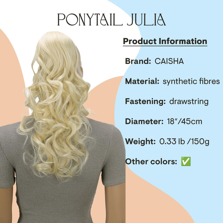 PRTTYSHOP Hair Piece Pony Tail Extension Draw String Voluminous Curly Heat-Resisting 22 platinum blonde # 613A PH25
