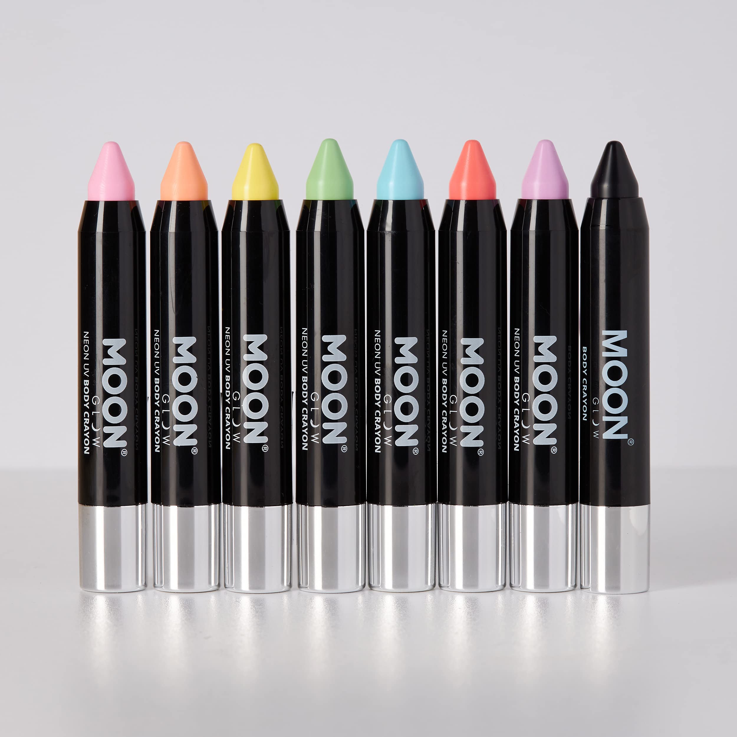 Moon Glow - Blacklight Neon Face Paint Stick / Body Crayon makeup for the Face & Body - Pastel set of 8 colours - Glows brightly under blacklights