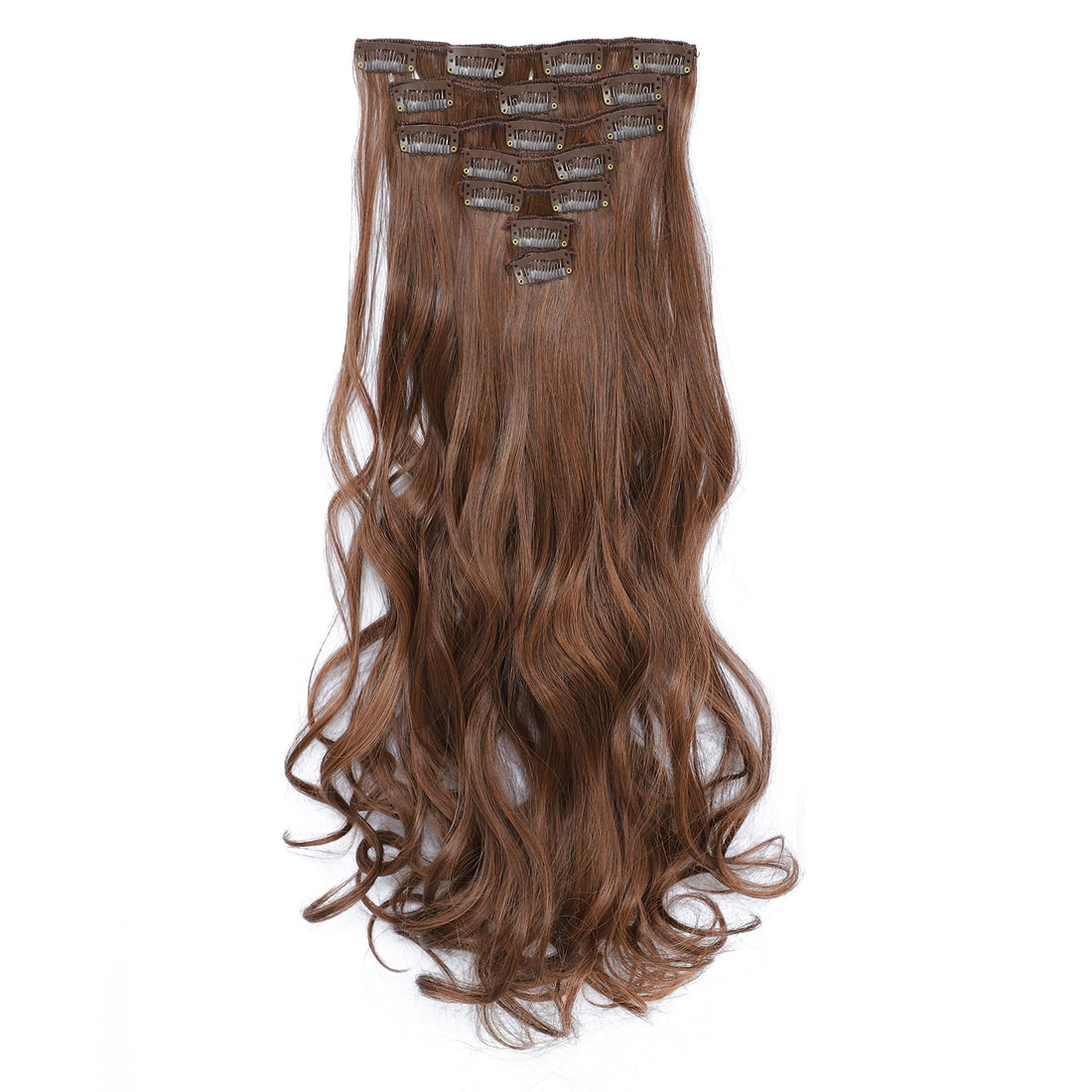 Dark Brown/Medium Auburn Mixed-4/30# : SWACC Women 20 Inches Curly Full Head 7 Separate Pieces Heat Resistance Synthetic Hair Clip in Hair Extensions (Dark Brown/Medium Auburn Mixed-4/30#)