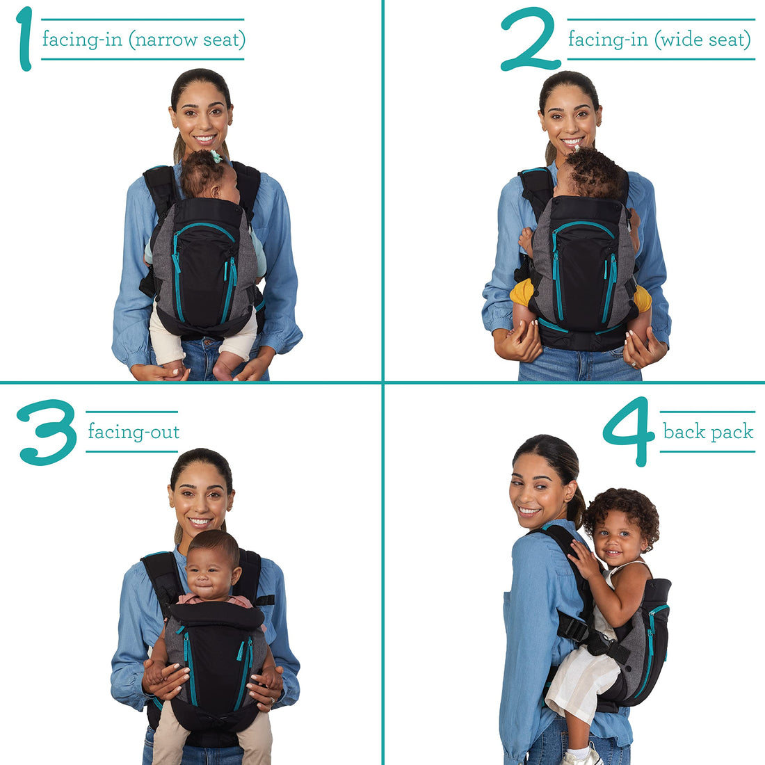 Infantino Carry On Multi-Pocket Carrier - All-Positions, Black, Ergonomic Design for Newborns and Toddlers, 8-40 lbs. with Forward-Facing, in-Facing and Backpack Positions Plus 6 Storage Pockets