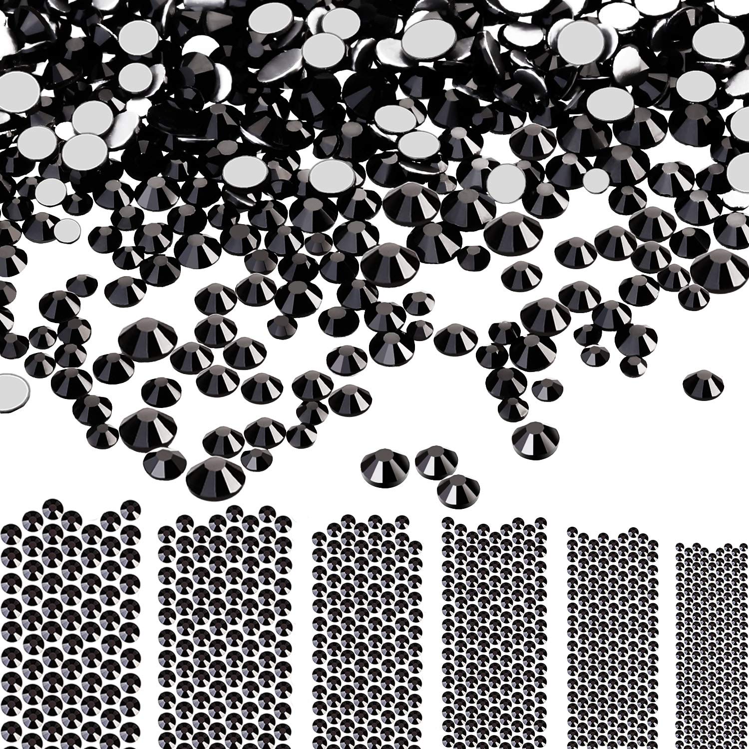 Black, Mixed Ss4 5 6 8 10 12: Bememo 3456 Pieces Nail Crystals Ab Nail Art Rhinestones Round Beads Flatback Glass Charms Gems Stones, 6 Sizes for Nails Decoration Makeup Clothes Shoes (Black