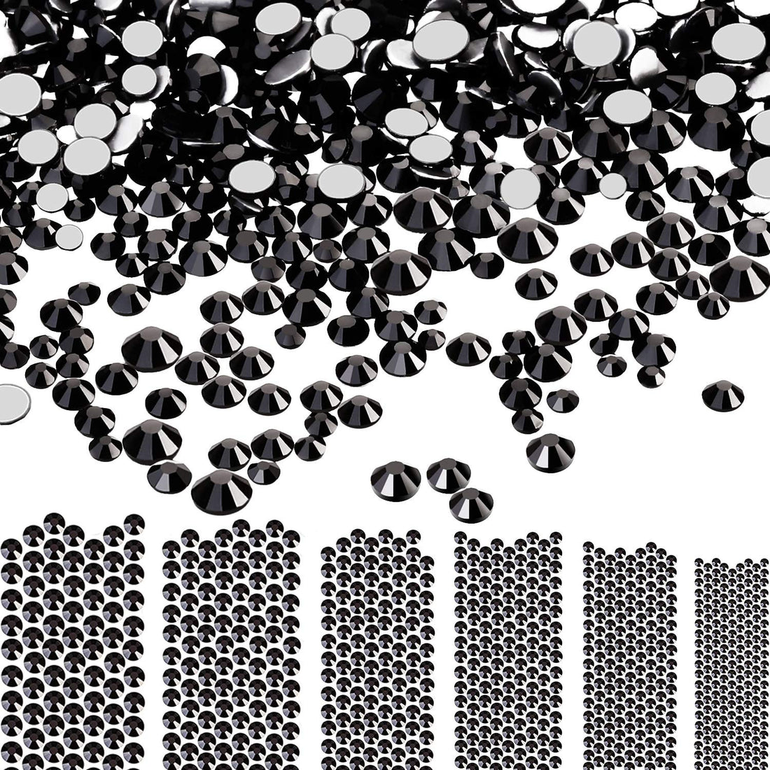 Black, Mixed Ss4 5 6 8 10 12: Bememo 3456 Pieces Nail Crystals Ab Nail Art Rhinestones Round Beads Flatback Glass Charms Gems Stones, 6 Sizes for Nails Decoration Makeup Clothes Shoes (Black