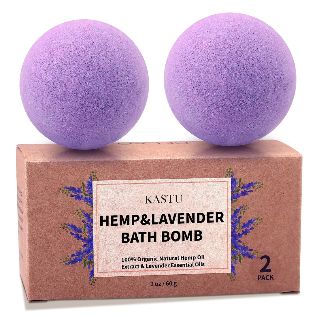 kastu Bath Bombs,2 Pack Fizzy Spa Gift Natural Hemp Oil Extract and Lavender Essential Oils Bath for Moisturizing Dry Skin,Relaxing,Bubble Bath for Gifts Idea for Men Women