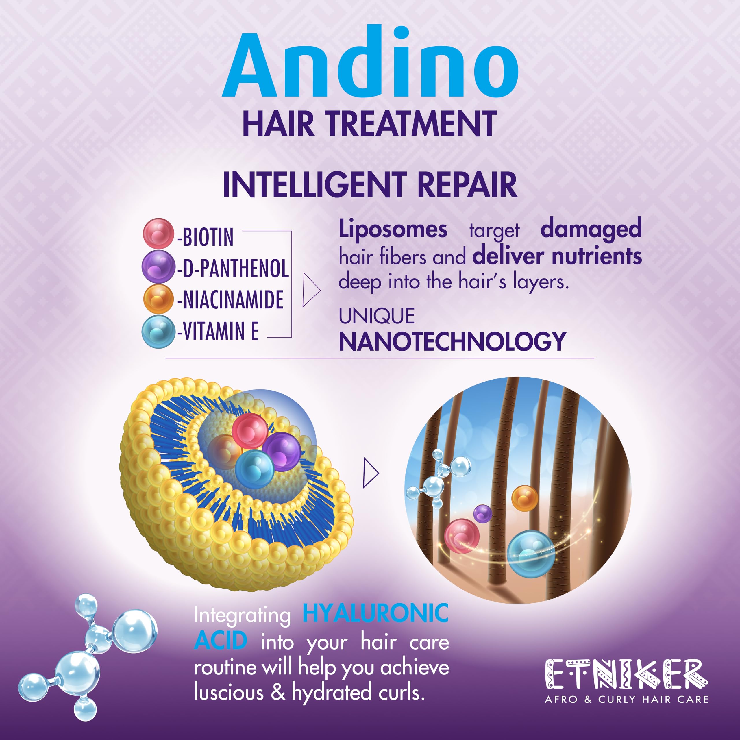 Etniker ANDINO 4-in-1 Treatment for Wavy & Curly Hair. Hydration & Repair for Dyed & Bleached Hair. Hair mask with Hyaluronic Acid, Liposomal Vitamins, Orchid & Sunflower. Frizz & Color Care. 33 oz
