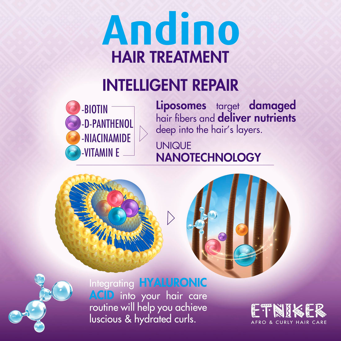 Etniker ANDINO 4-in-1 Treatment for Wavy & Curly Hair. Hydration & Repair for Dyed & Bleached Hair. Hair mask with Hyaluronic Acid, Liposomal Vitamins, Orchid & Sunflower. Frizz & Color Care. 33 oz