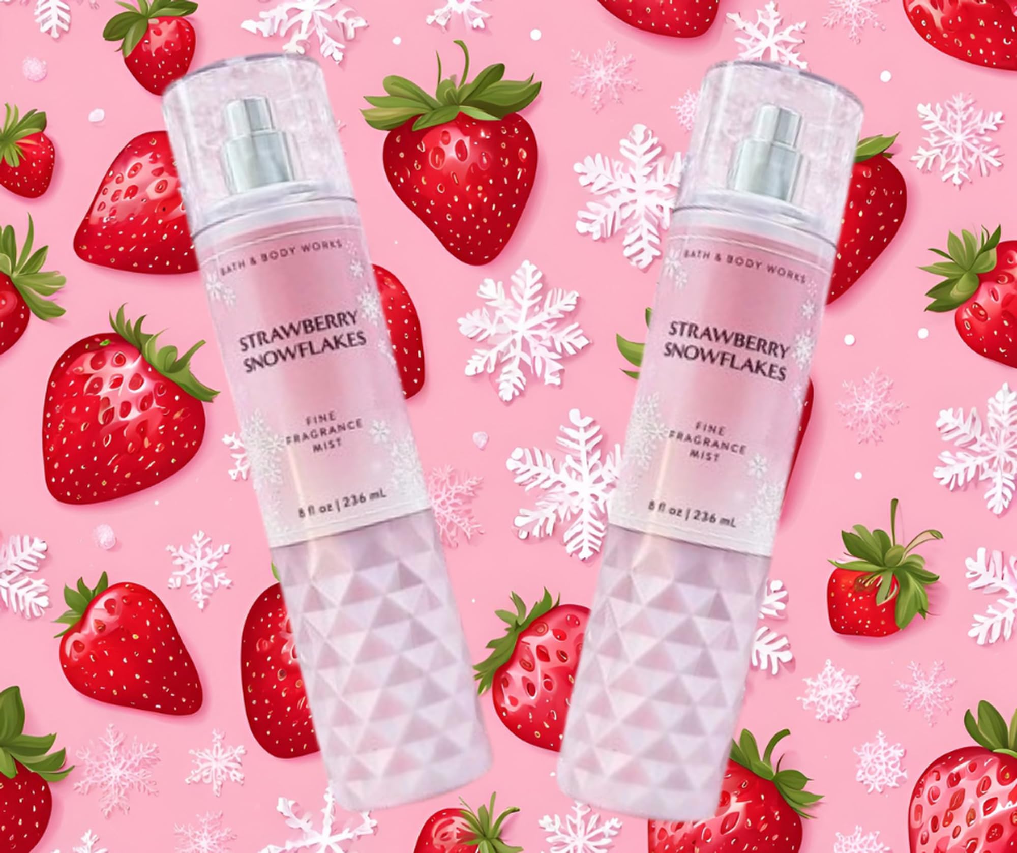 Bath & Body Works Strawberry Snowflakes Fine Fragrance Body Mist Gift Set 8 oz Pack Lot of 2 (Strawberry Snowflakes) 8 Fl Oz (Pack of 2) 16 Fl Oz