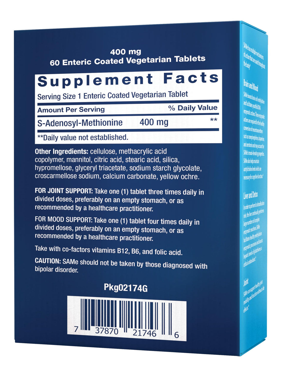 Life Extension Same 400mg (S-Adenosyl-Methionine) - Supplement for Joint & Liver Support - Non-GMO, Gluten-Free, Tablet, 60 Count