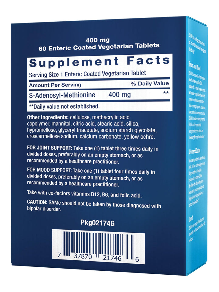 Life Extension Same 400mg (S-Adenosyl-Methionine) - Supplement for Joint & Liver Support - Non-GMO, Gluten-Free, Tablet, 60 Count