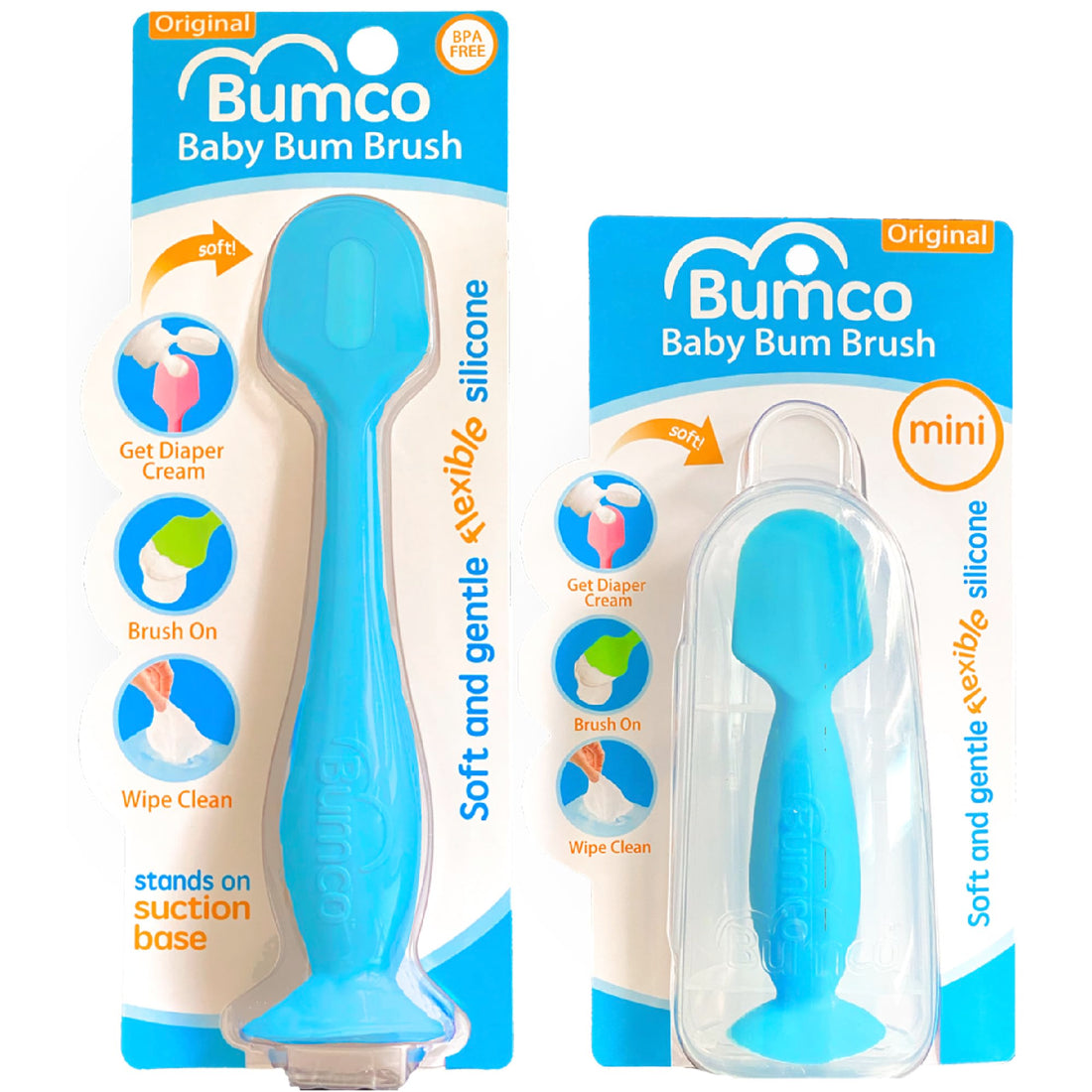 Bumco Baby Bum Brush + Mini Diaper Cream Spatula with Case - BPA-Free Butt Spatula Baby, Soft Diaper Spatula, Baby Diaper Cream Applicator, Mom-Invented Diaper Bag Essentials, Butt Spatula