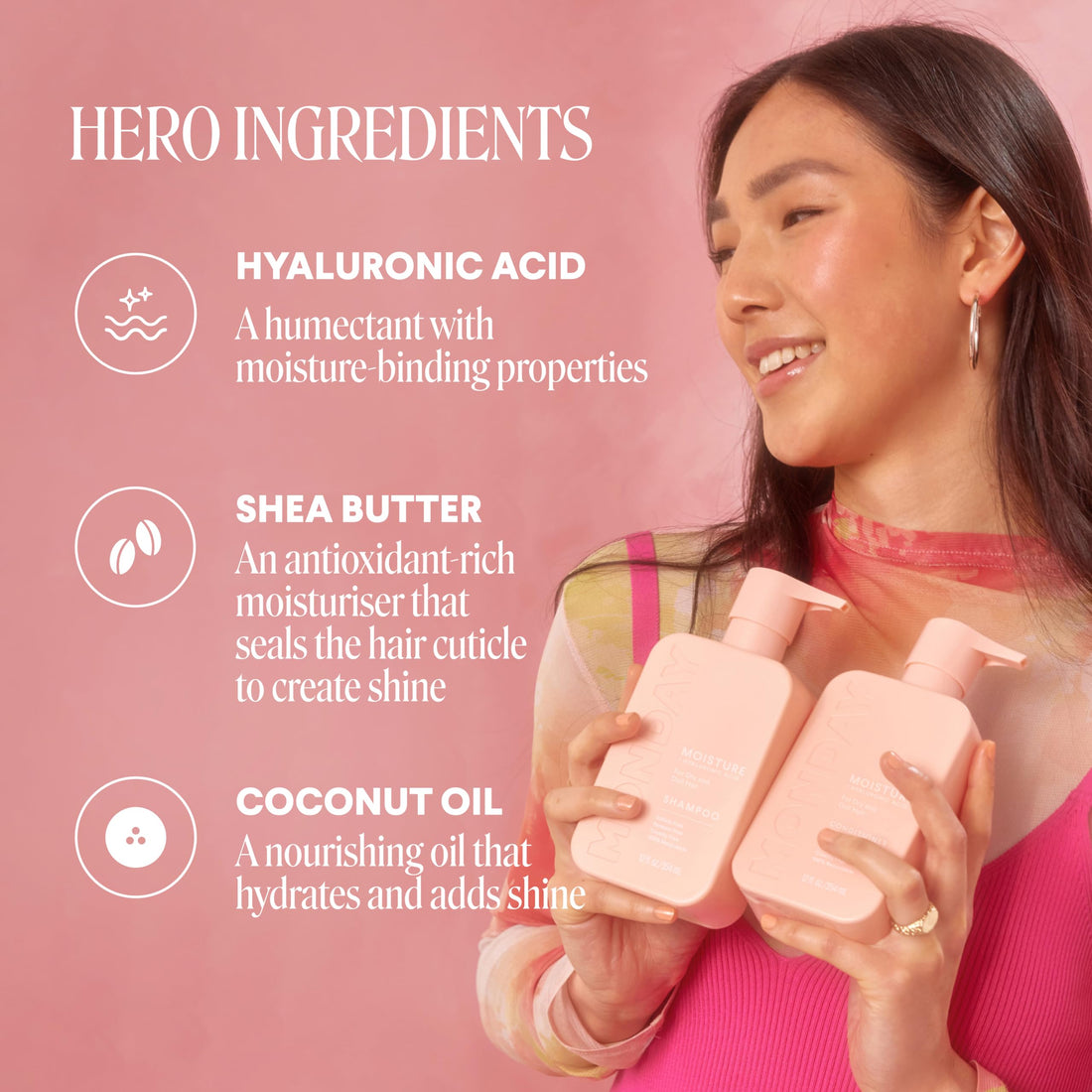 MONDAY HAIRCARE Moisture Shampoo + Conditioner Set (2 Pack) 27oz Each, Dry, Coarse, Stressed, Coily & Curly Hair, Made from Coconut Oil, Rice Protein, Shea Butter, & Vitamin E, 100% Recyclable Bottles