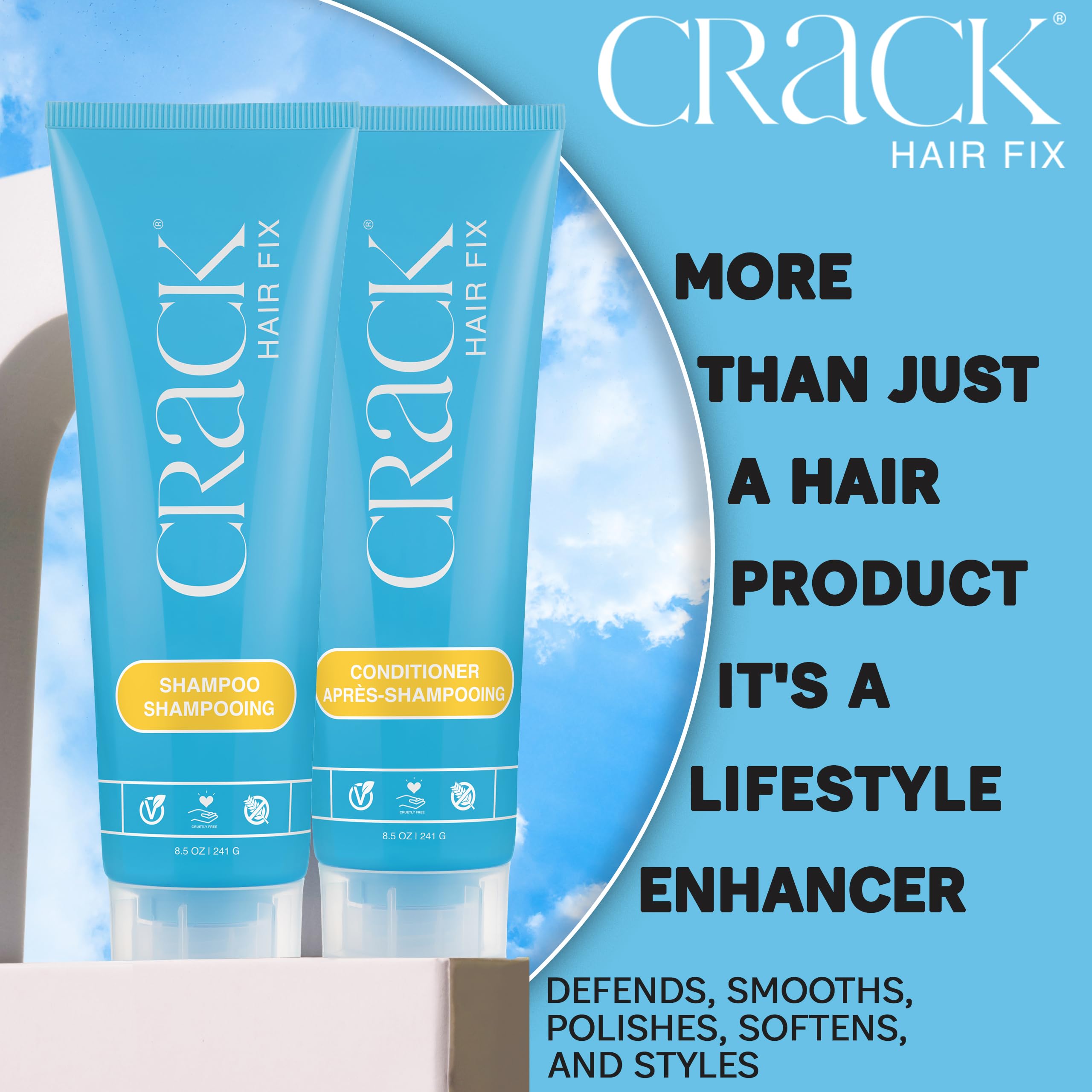 Crack: Protective Improved-Shine Clean & Soaper Shampoo with Protective Leave-In Treatment Conditioner, 10 oz each