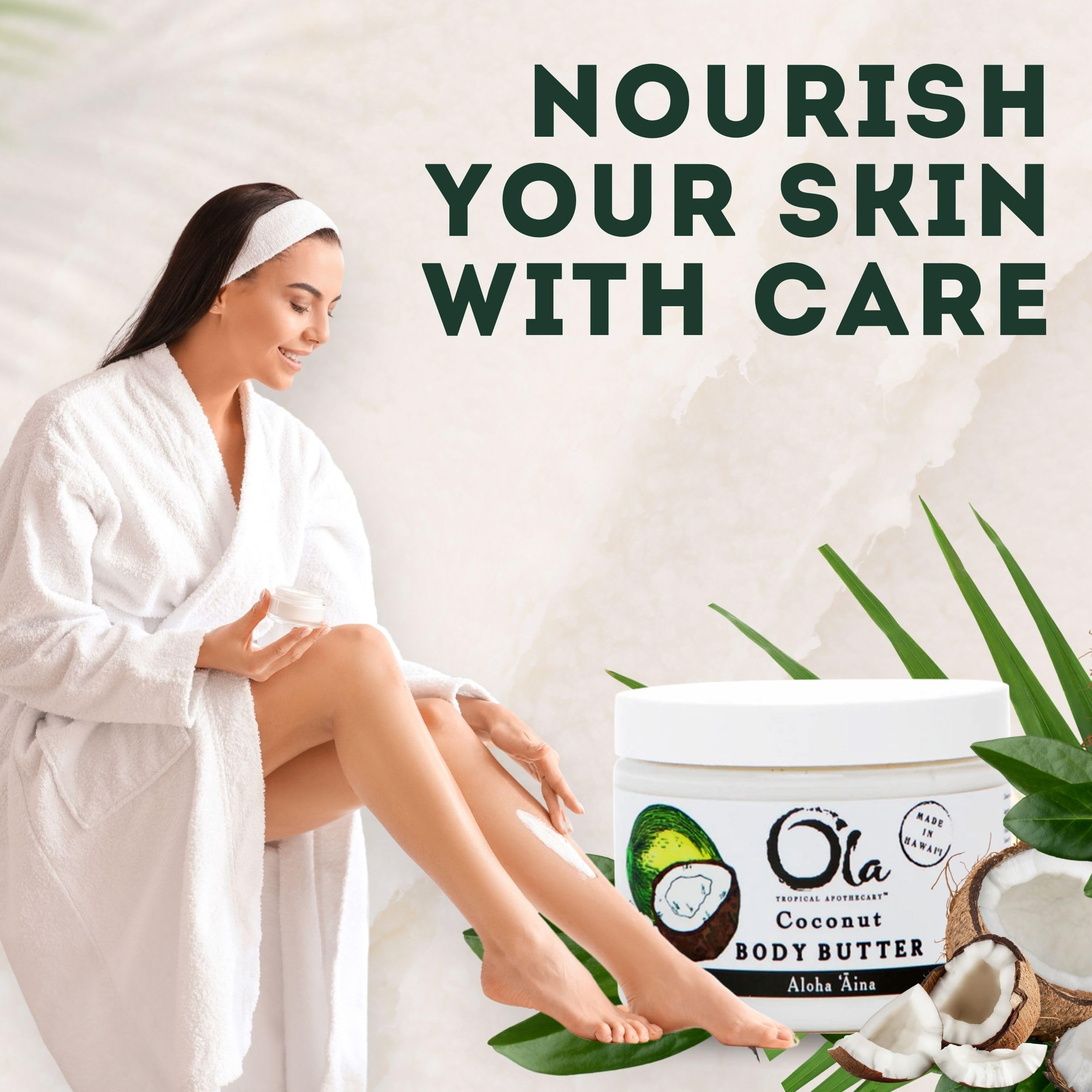 Tropical Apothecary OLA Coconut Body Butter – Moisturizing with Pure Coconut Oil and Hawaiian Plant Extracts - Ideal for Dry Skin - 2.1oz