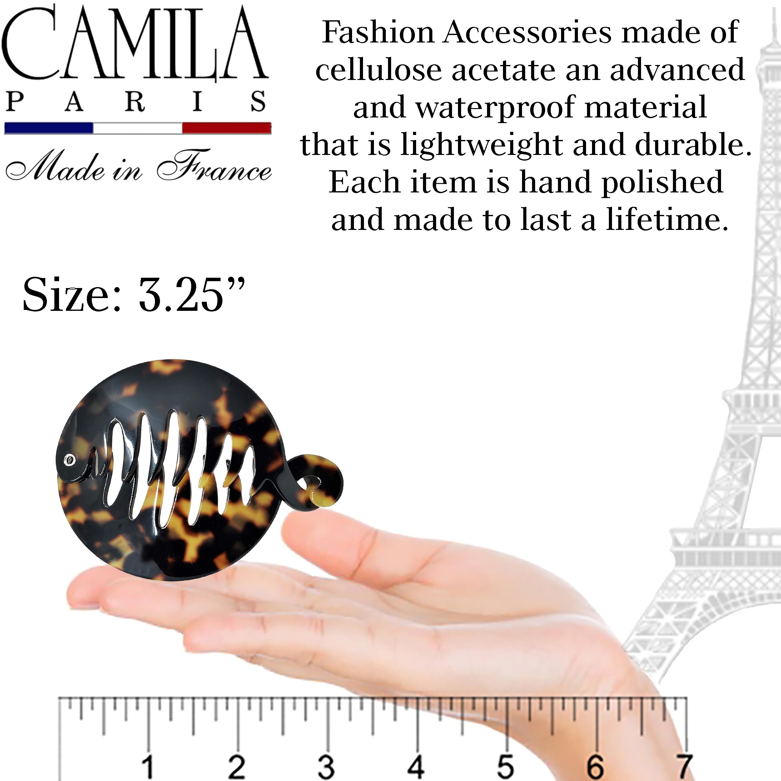 Camila Paris -CP2326, French woman Hair Accessories, ROUND Small BANANA, TOKYO. Strong and Durable Hair Ornaments. Made in France