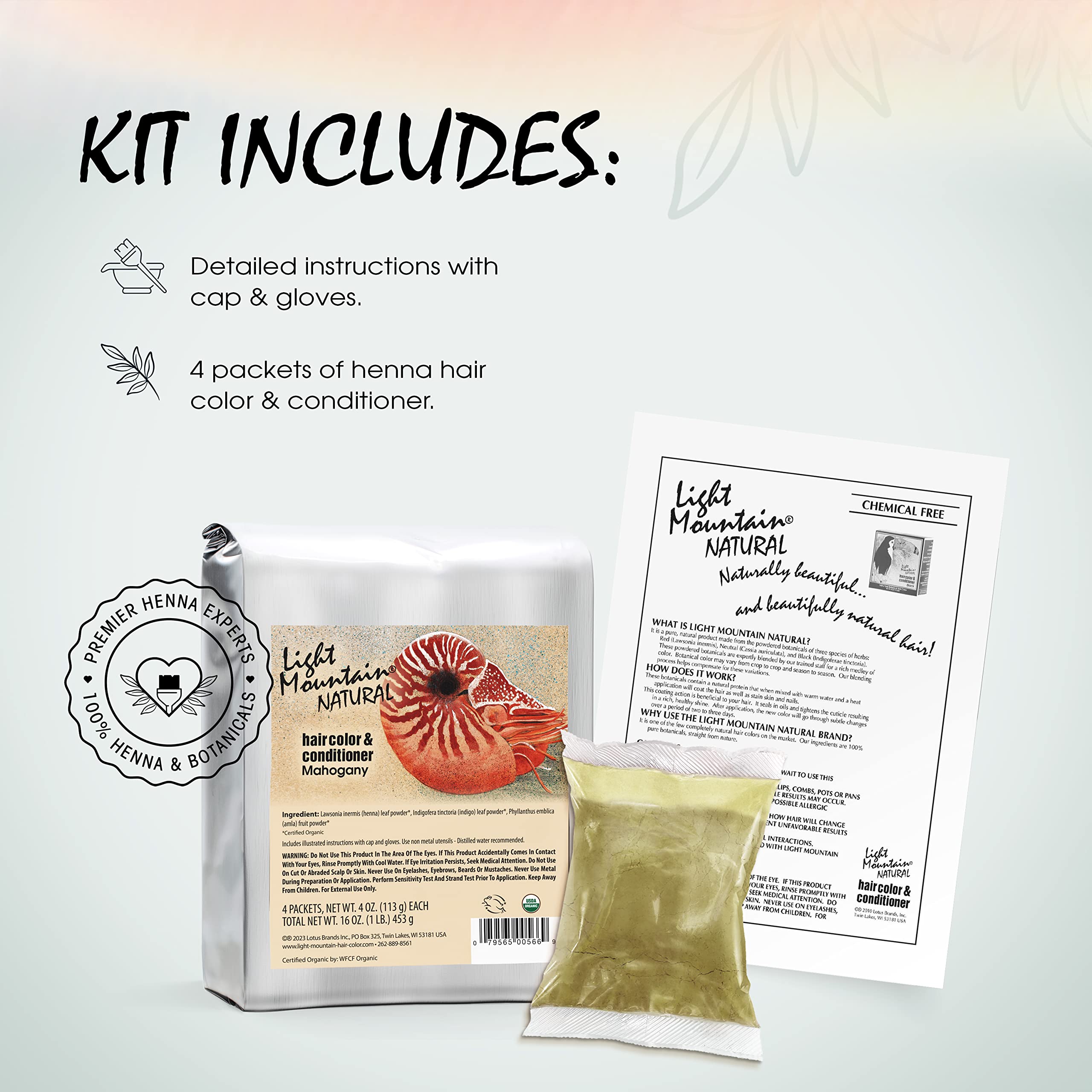 Light Mountain Natural Bulk Hair Color and Conditioner, Mahogany, 16 Ounce