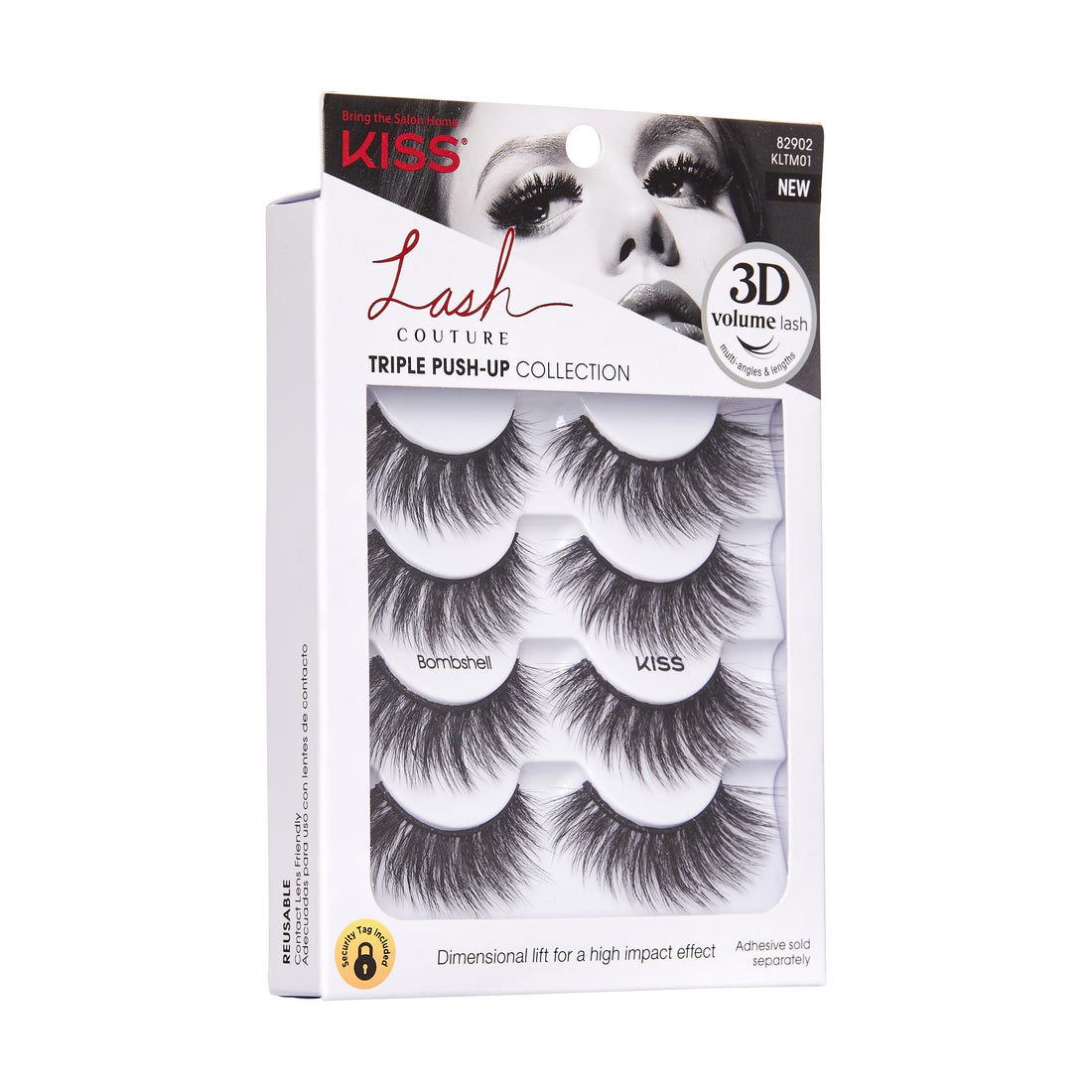 KISS Lash Couture Triple Push Up Collection Multipack, 3D Volume False Eyelashes with Triple Design Technology, Multi-Angles & Lengths, Contact Lens Friendly, Reusable, Style Bombshell, 4 Pairs