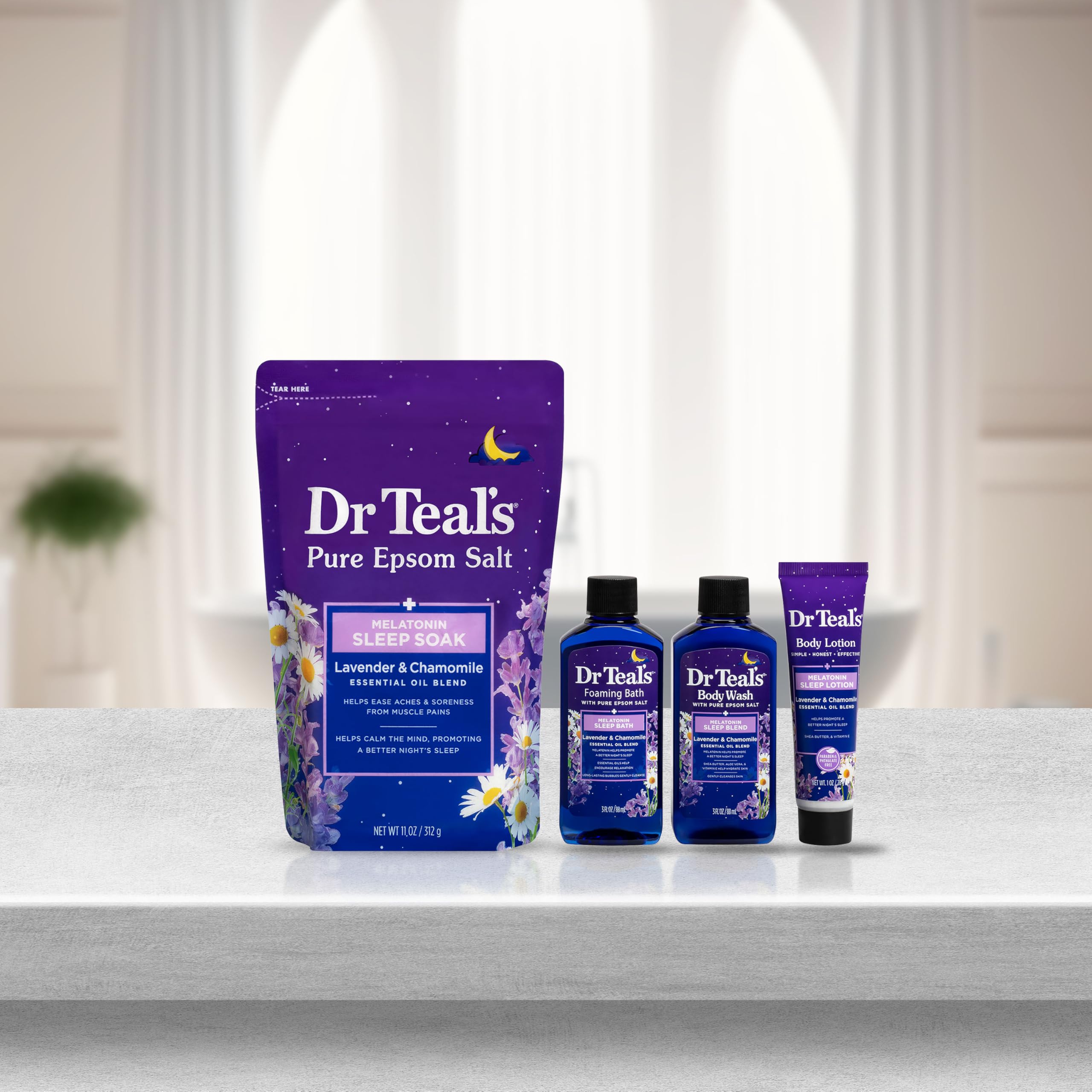 Dr Teal's Holiday Gift Set - Sleep Blend - 4 Piece Bath Sampler, Perfect for Stocking Stuffers