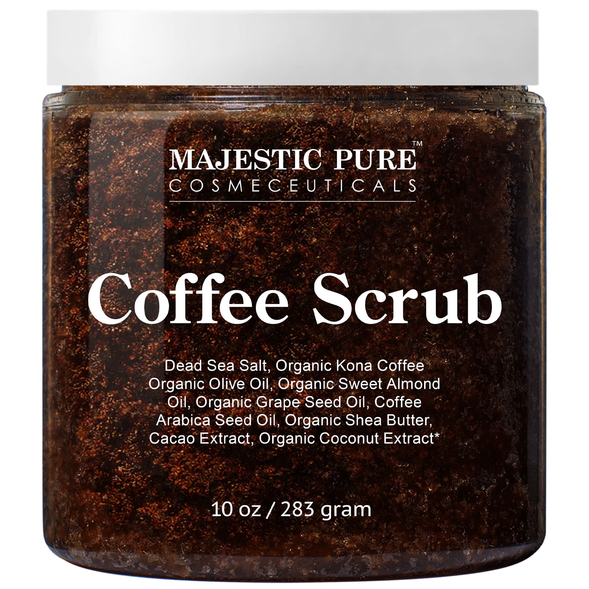 Majestic Pure Arabica Coffee Scrub - All Natural Body Scrub for Skin Care, Stretch Marks, Acne & Cellulite, Reduce the Look of Spider Veins, Eczema, Age Spots & Varicose Veins - 10 Ounces : Single Pac