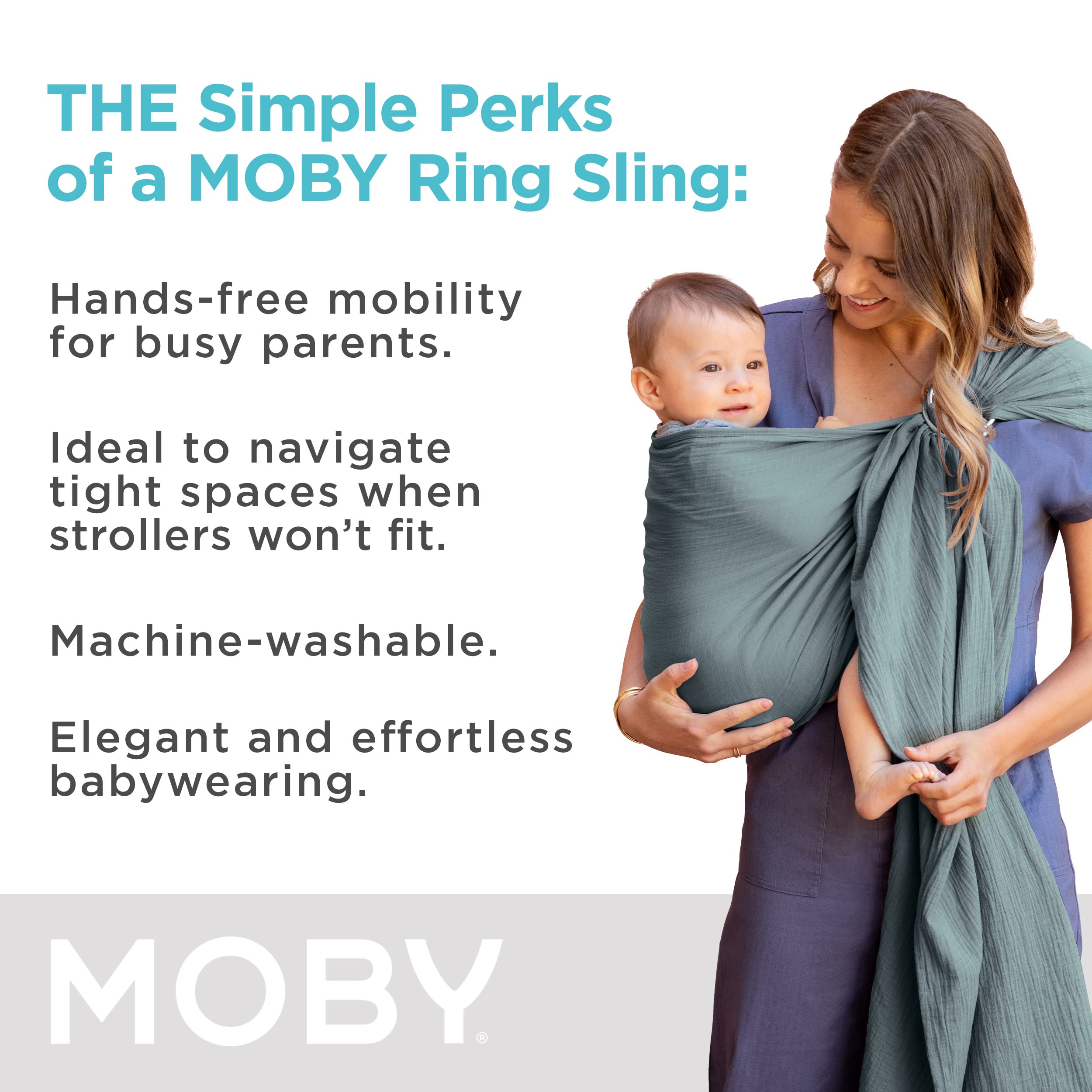 Moby Baby Wrap Carrier Ring Sling for Newborns to Toddlers, Hands-Free, Versatile Support for Moms & Dads, Breathable & Lightweight, Supports Children 8-30 lbs (Fern)