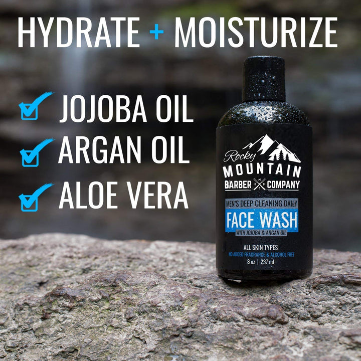 Face Wash Cleanser for Men - Non-Irritating Sensitive Hydrating Unscented for All Skin Types - Paraben & SLS Free with Jojoba Oil, Argan Oil, Chamomile Floral water, Aloe Vera - Clog-Free Cleanse