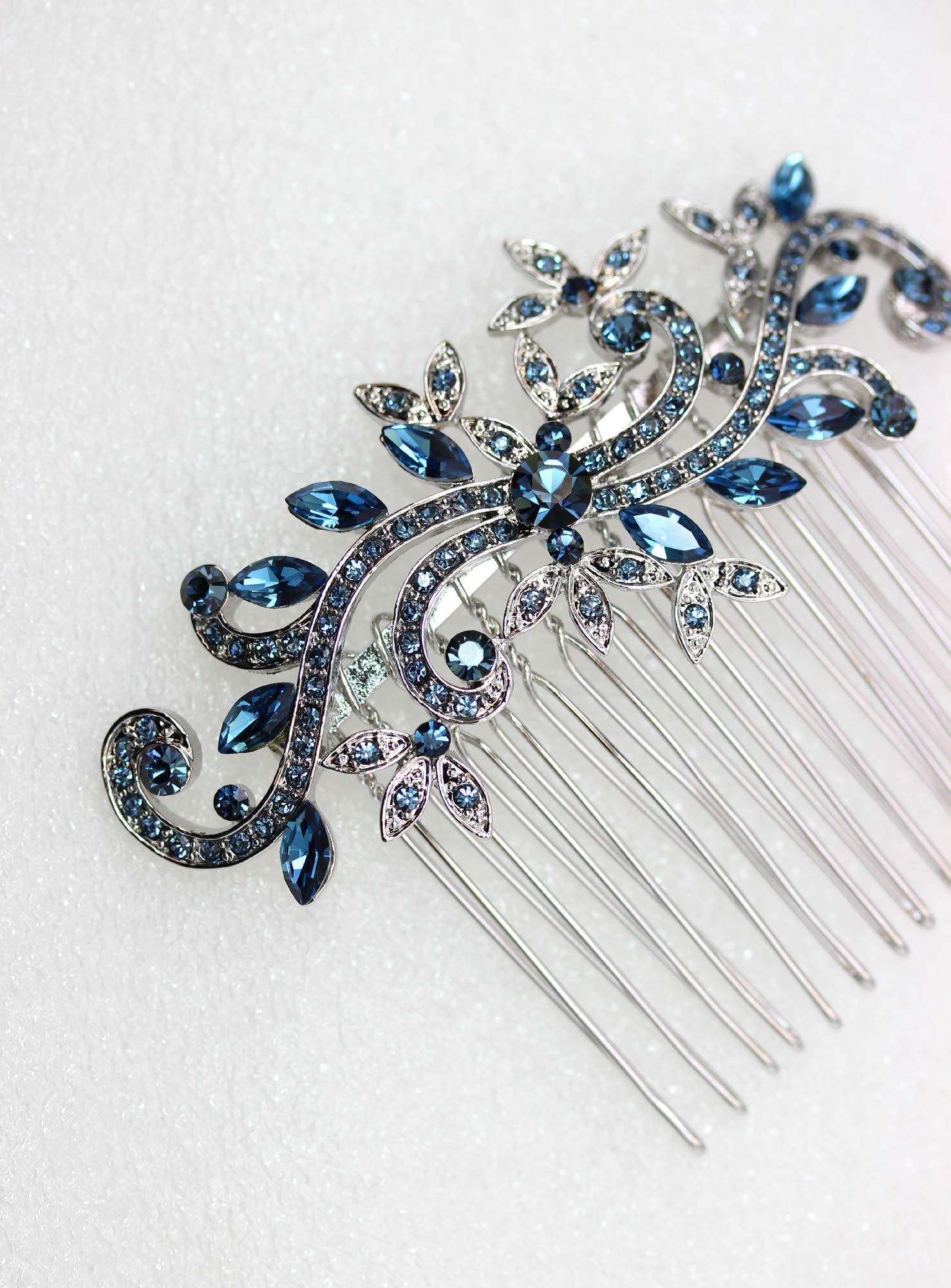 Faship Gorgeous Navy Blue Crystal Floral Hair Comb