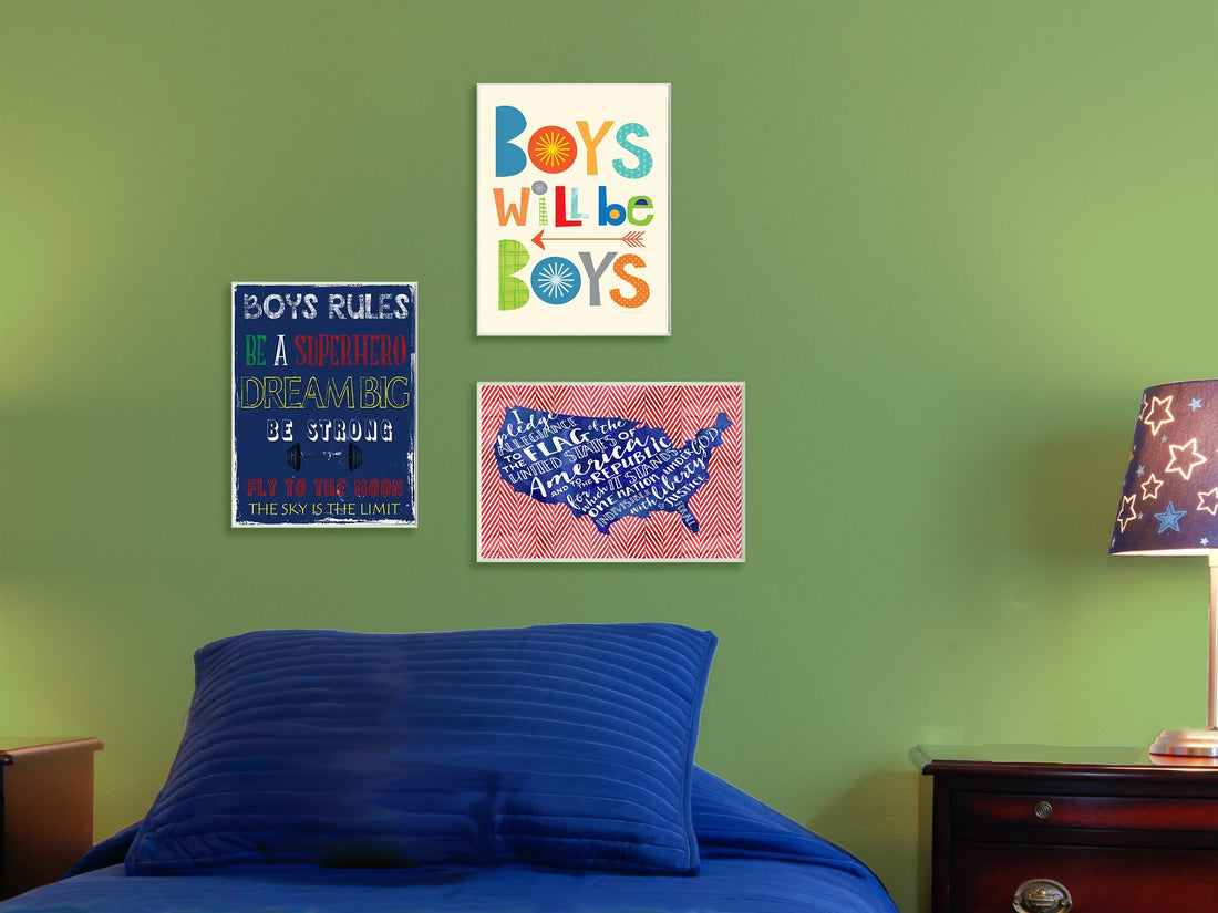 The Kids Room by Stupell Boys Rules The Sky Is The Limit Wall Plaque Art