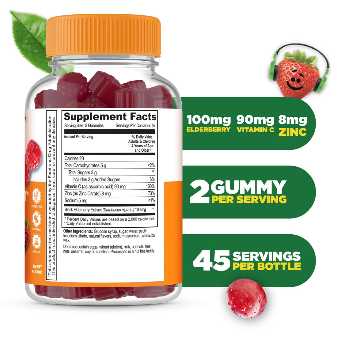 Lifeable Kids Immune Support Gummies | Elderberry Vitamin C and Zinc | Great Tasting Immune Support Supplement Elderberry Gummies for Kids | Kids Elderberry Gummies for Boys, Girls | 90 Gummies
