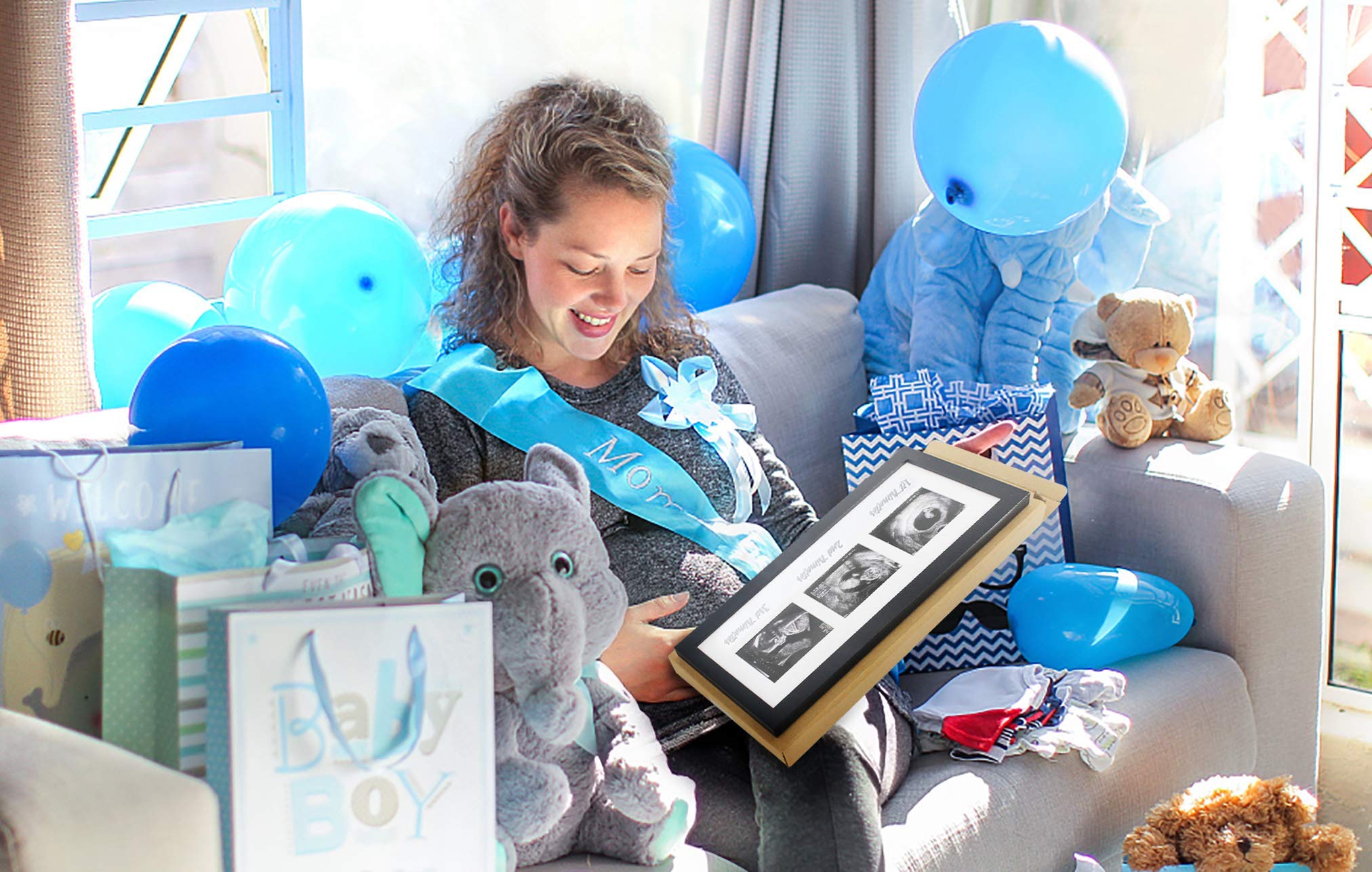 IHEIPYE Triple Sonogram Pregnancy Frame – Baby Ultrasound Picture Frame with Story for Expecting Parents, Baby Shower Frame, Baby Grow Through All Three Trimesters Frame, Nursery Decor, Black