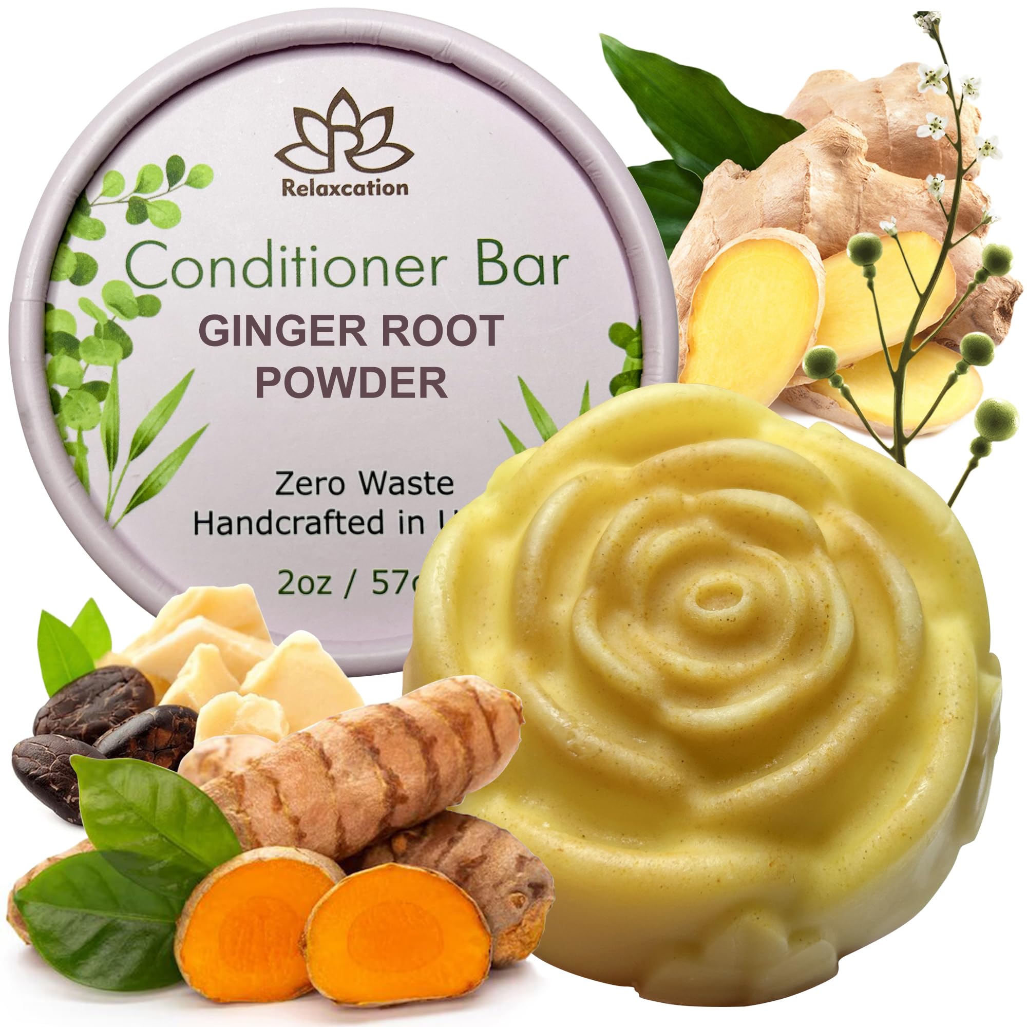Relaxcation Ginger Root & Camelina Oil Conditioner Bar, Hydrating & Hair Growth, Handmade in USA, All Hair Type, 1 Count